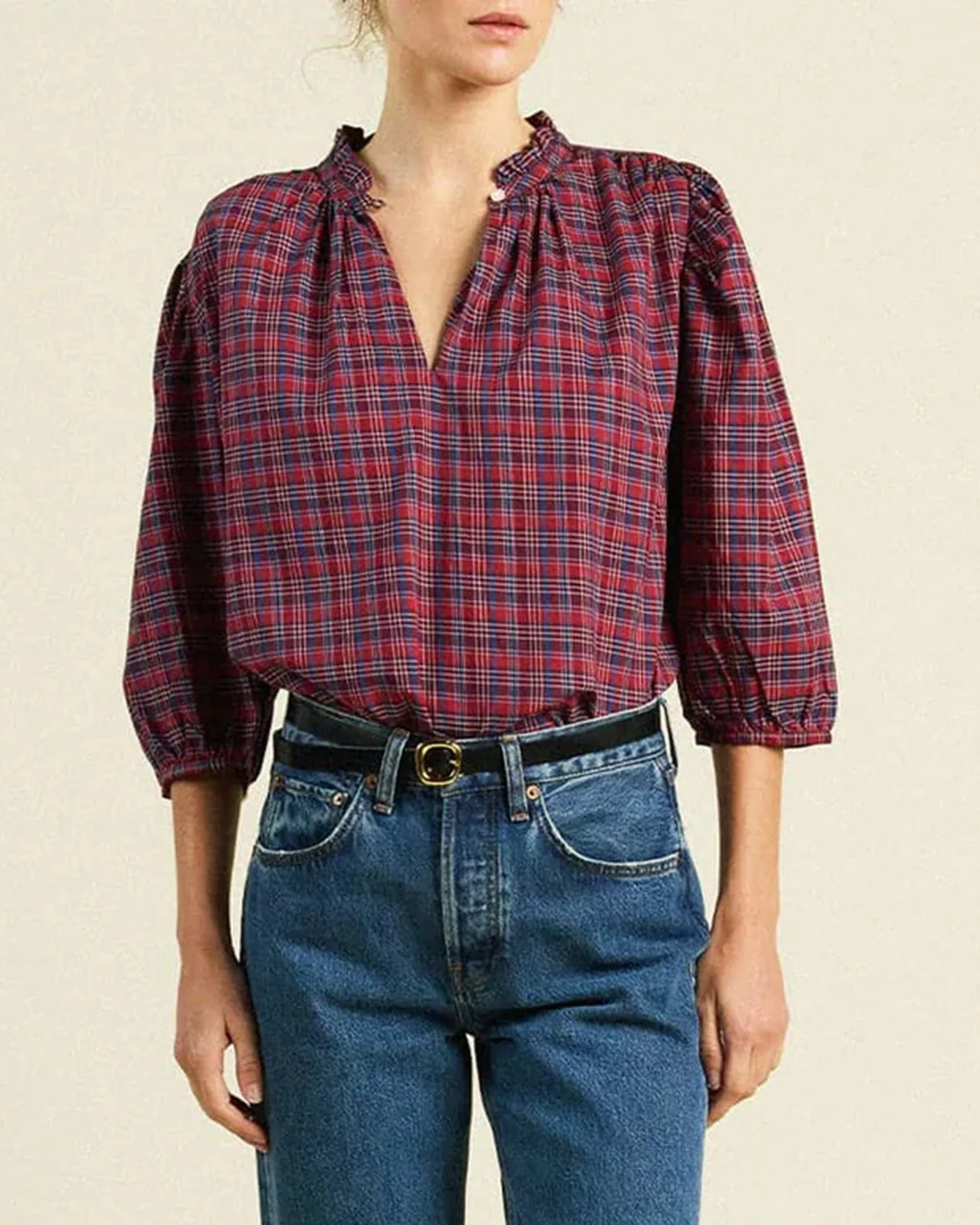 Orly Blouse in Mulled Wine Plaid