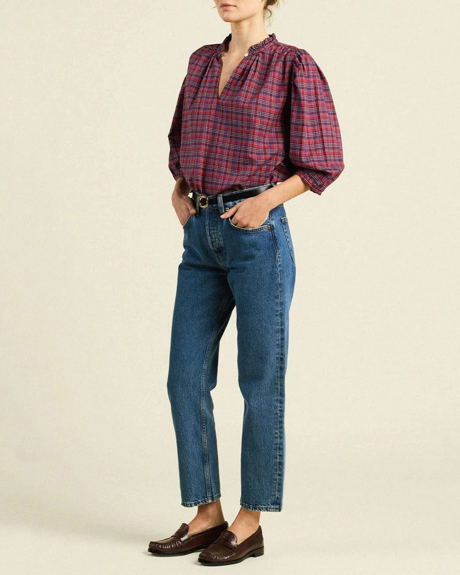 Orly Blouse in Mulled Wine Plaid - Image 2
