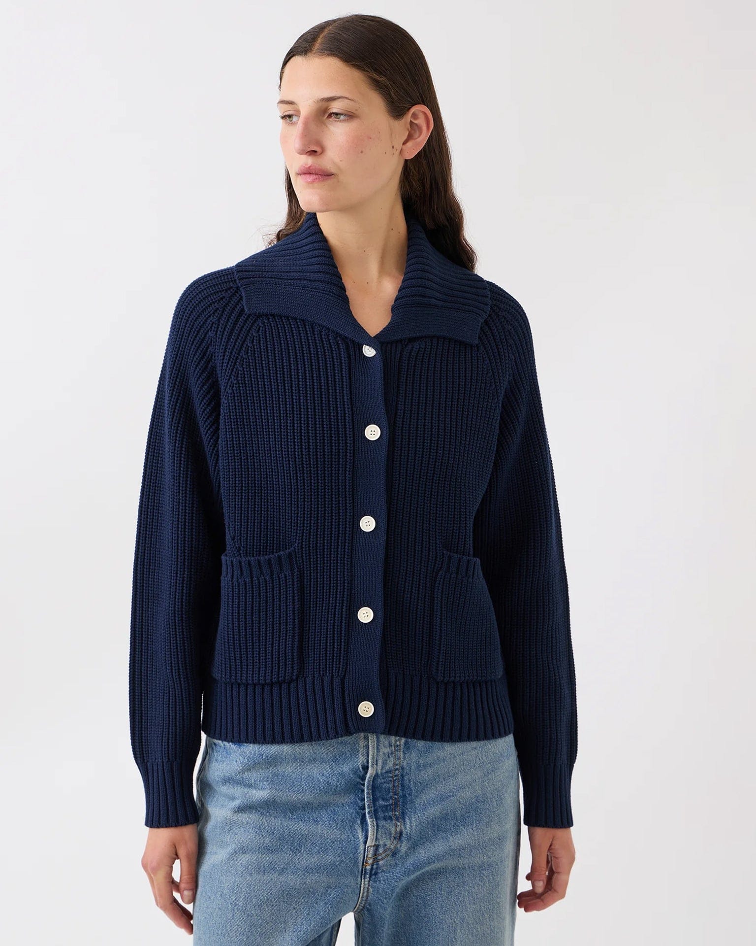 Parker Cotton Cardigan in Navy
