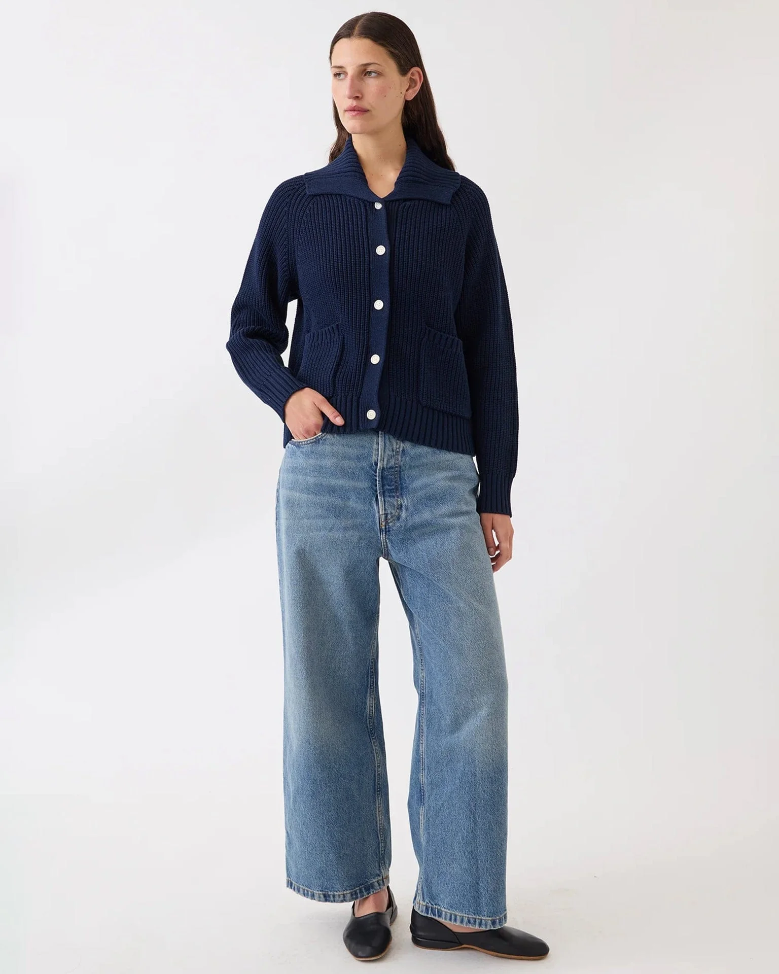 Parker Cotton Cardigan in Navy - Image 2