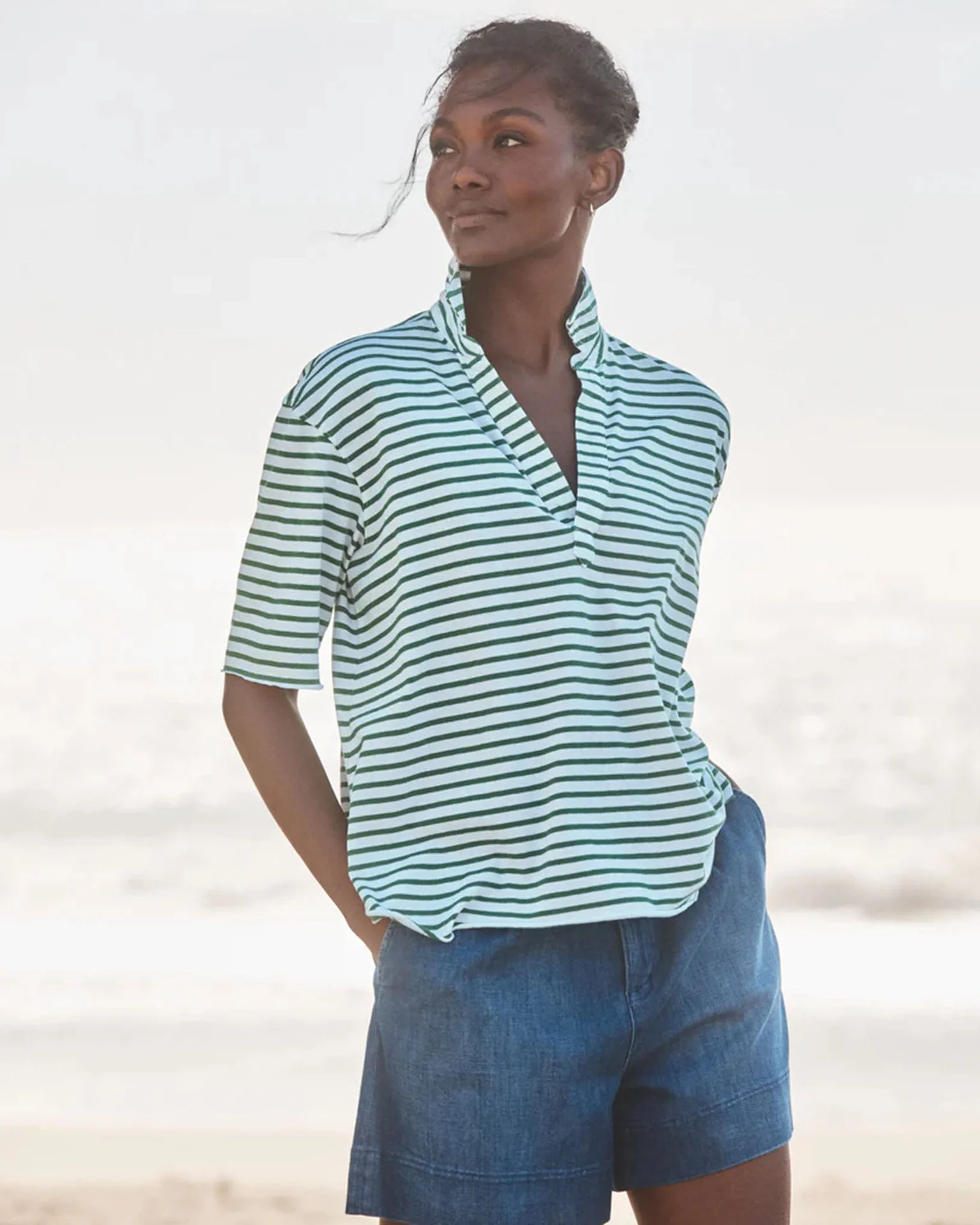 Patty - Heritage Jersey in Green & White Stripe
