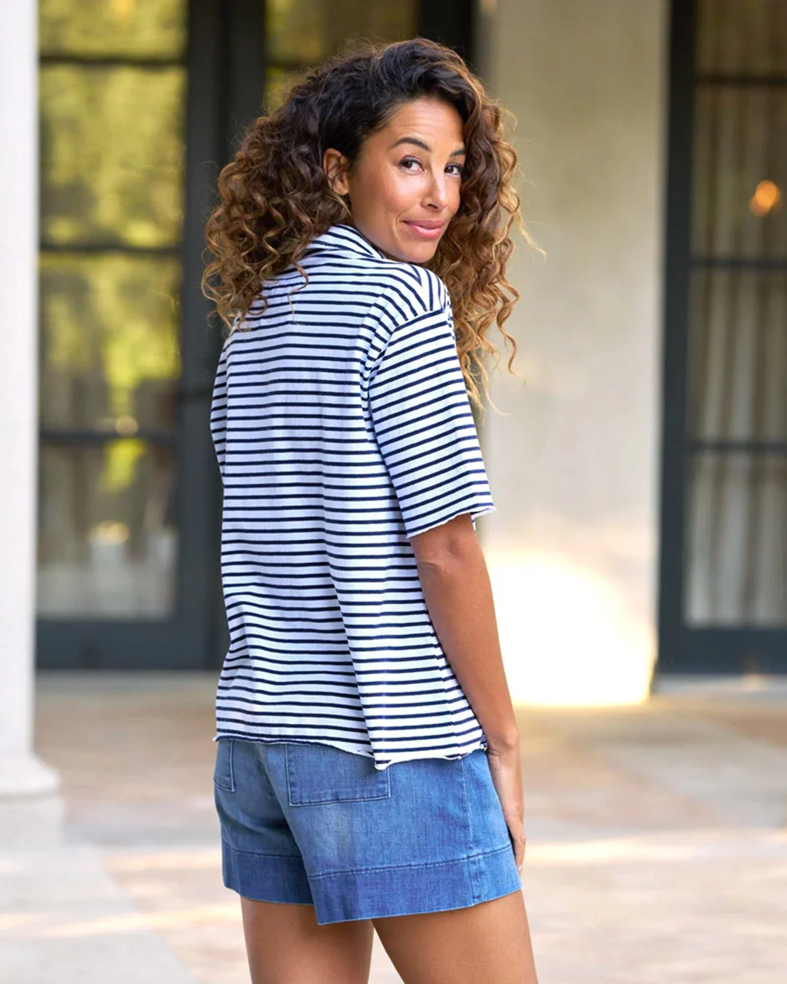 Patty Popover S/S Henley in White & British Royal Navy Stripe Jersey - Image 3
