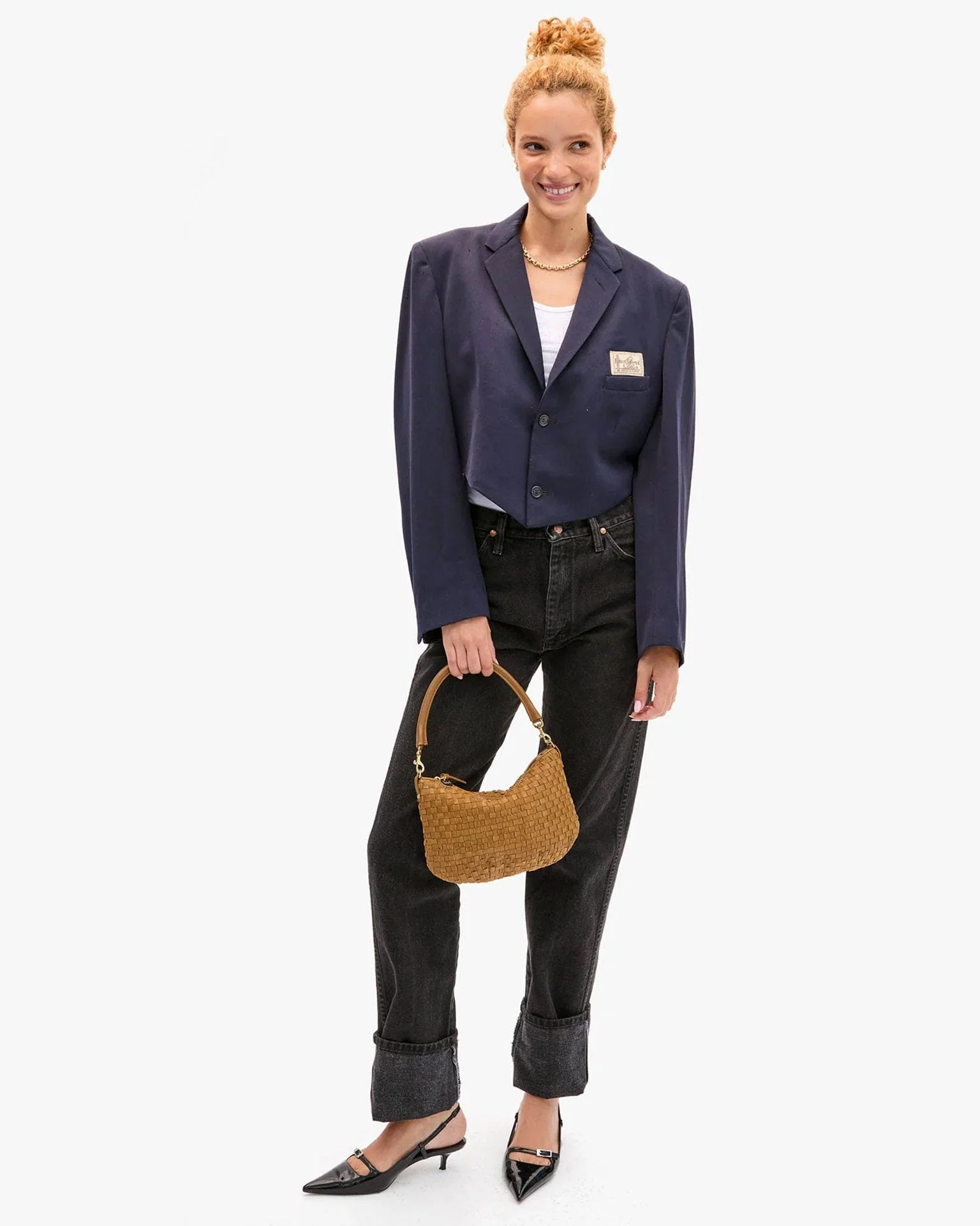 Petit Moyen Messenger - Leather & Suede Woven Checker in Sequoia - Image 3