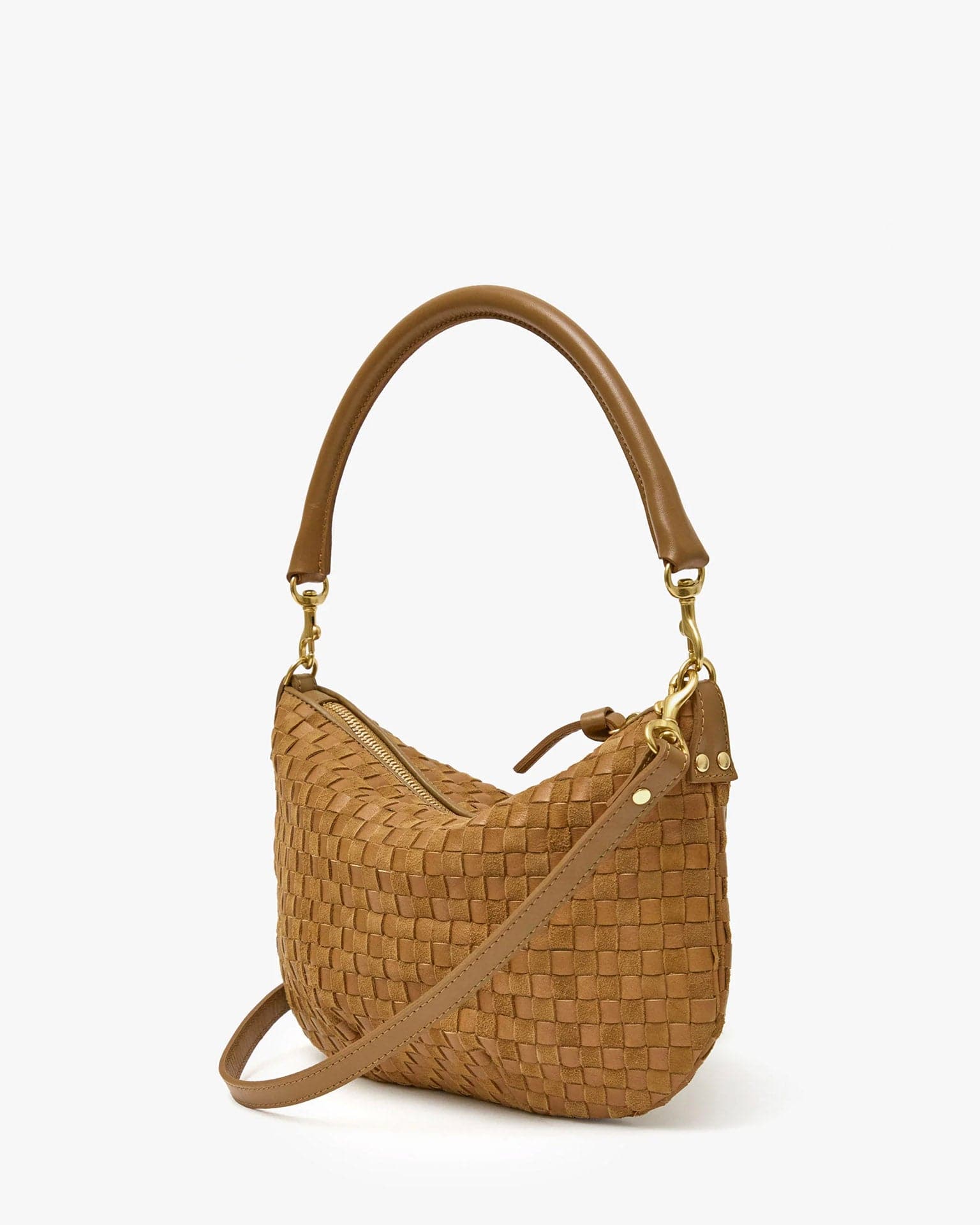 Petit Moyen Messenger - Leather & Suede Woven Checker in Sequoia - Image 4
