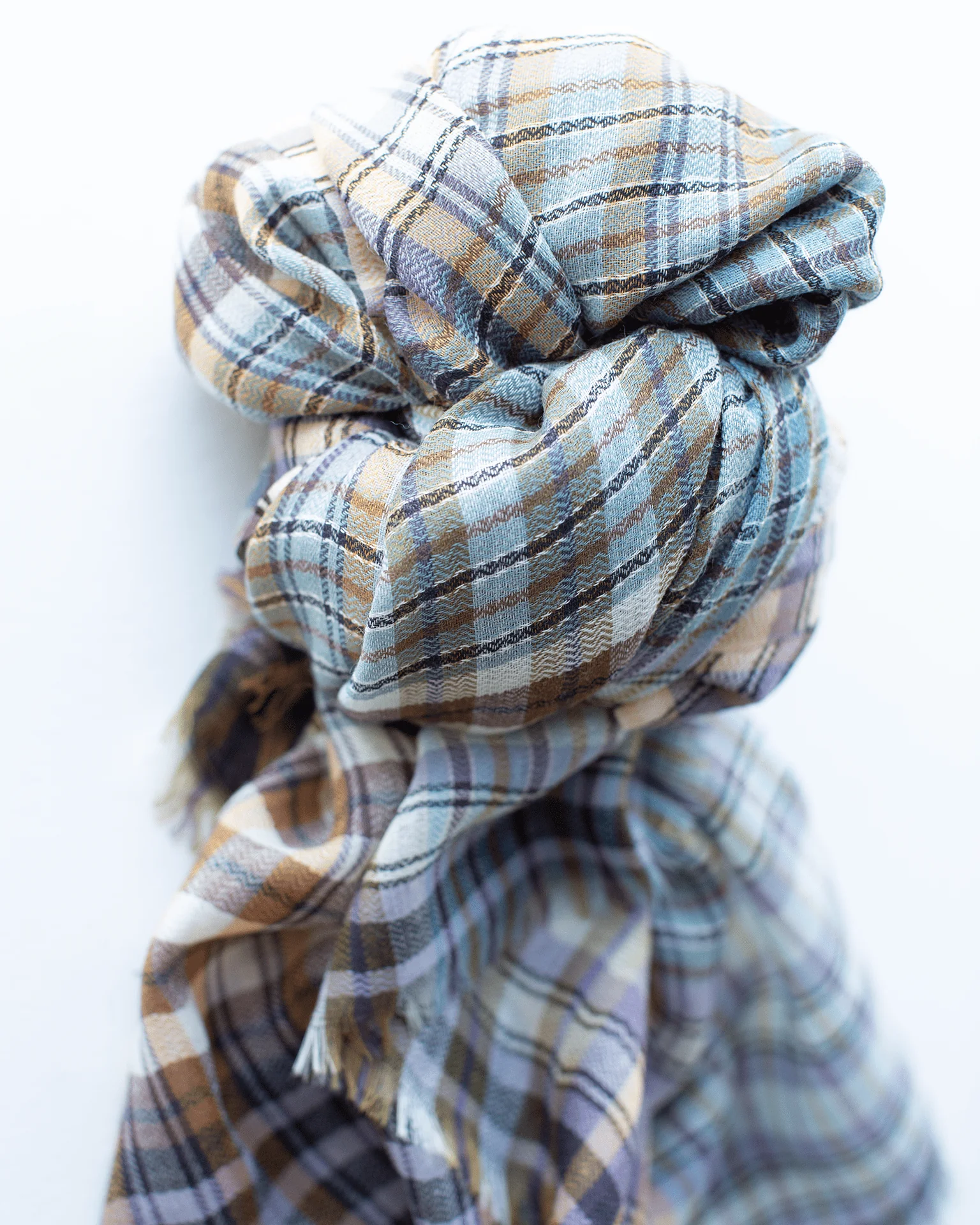 Plaid Wool Scarf in Charcoal - Image 3