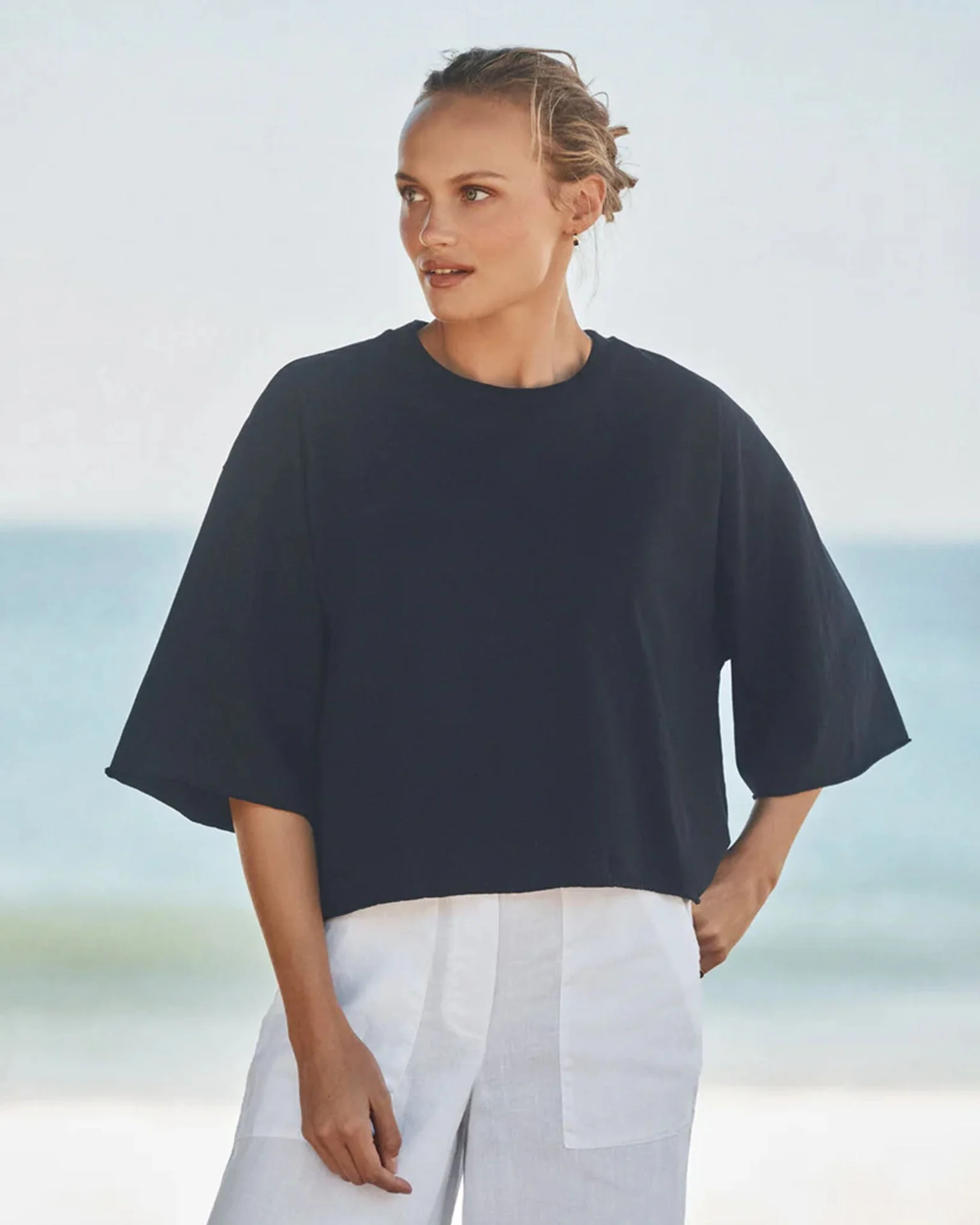 Presley - Oversized SS Crop Tee in British Royal Navy