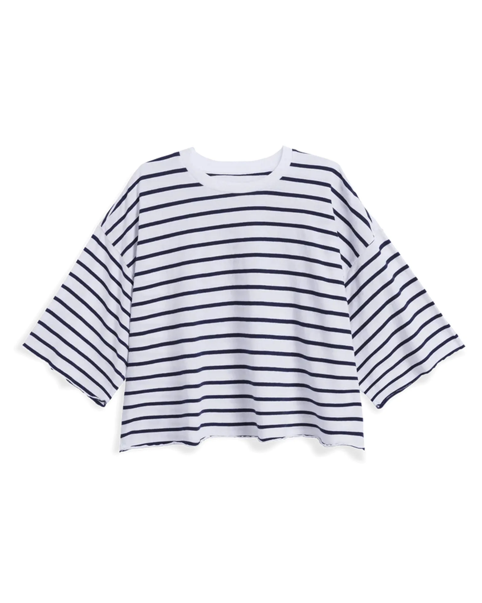Presley - Oversized SS Crop Tee in Navy French Stripe - Image 4