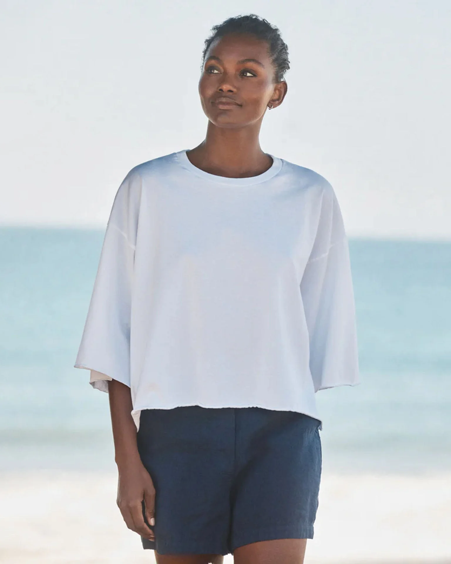 Presley - Oversized SS Crop Tee in White