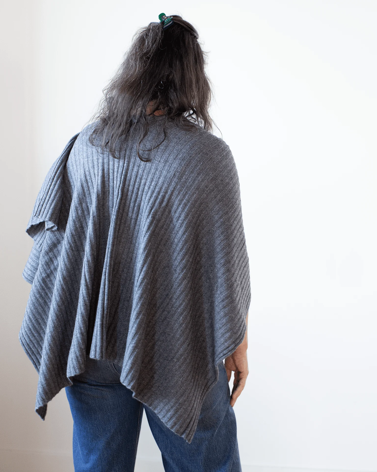 Rib Drape Poncho in Flannel - Image 3