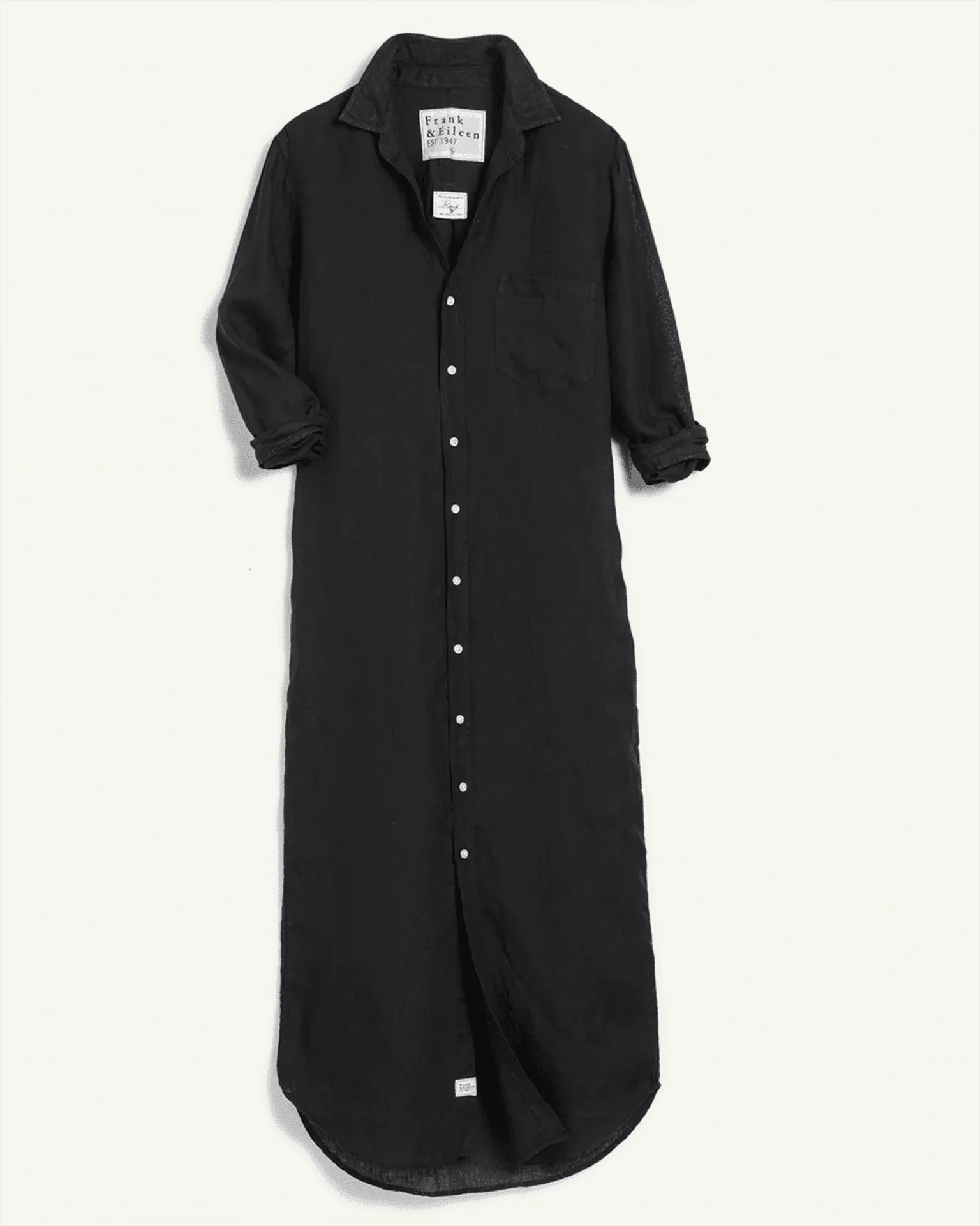 Rory Woven Long Dress in Black Linen - Image 3