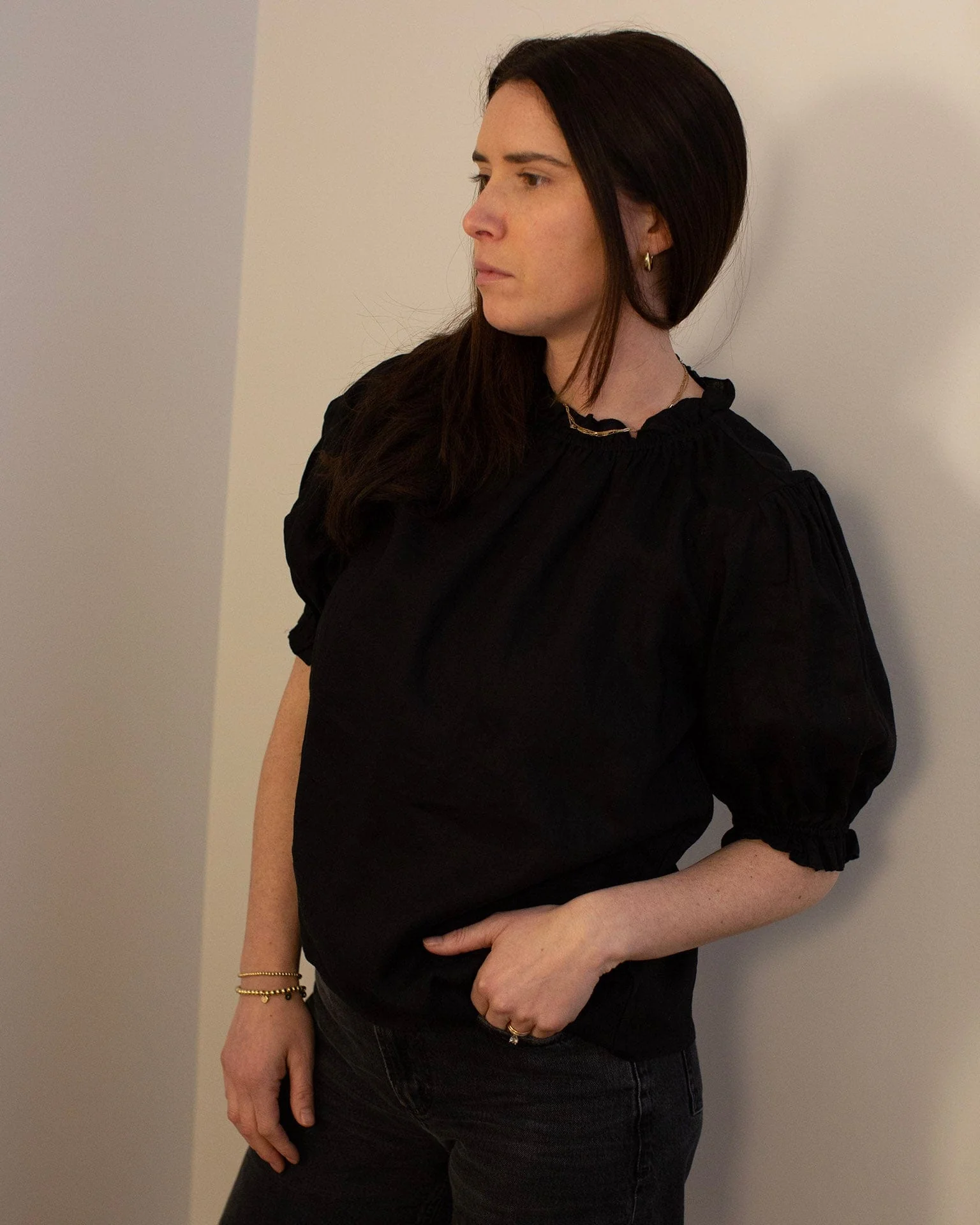 Rosabel Puff Sleeve Top in Black - Image 2