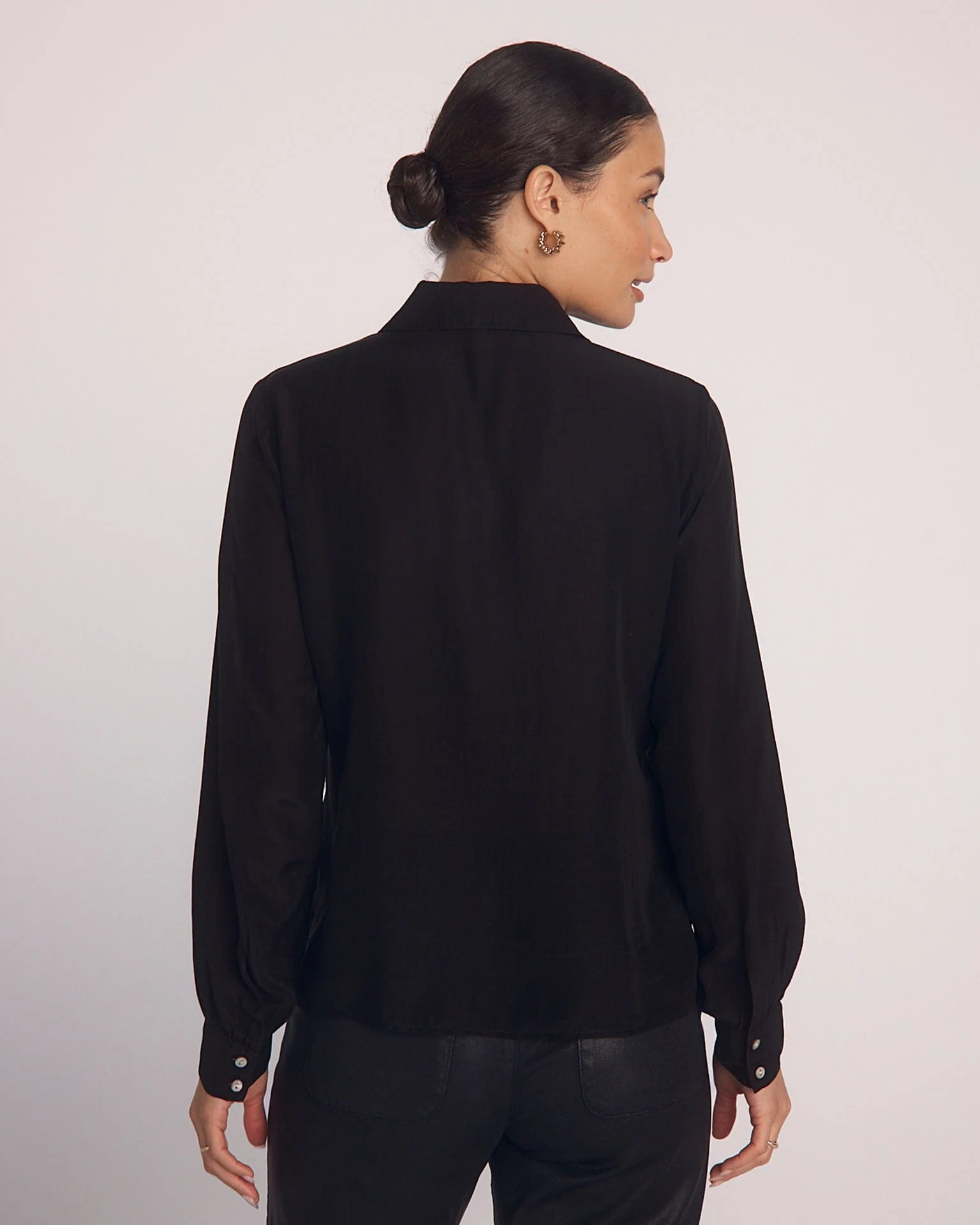 Ruffle Front Shirt in Black - Image 3