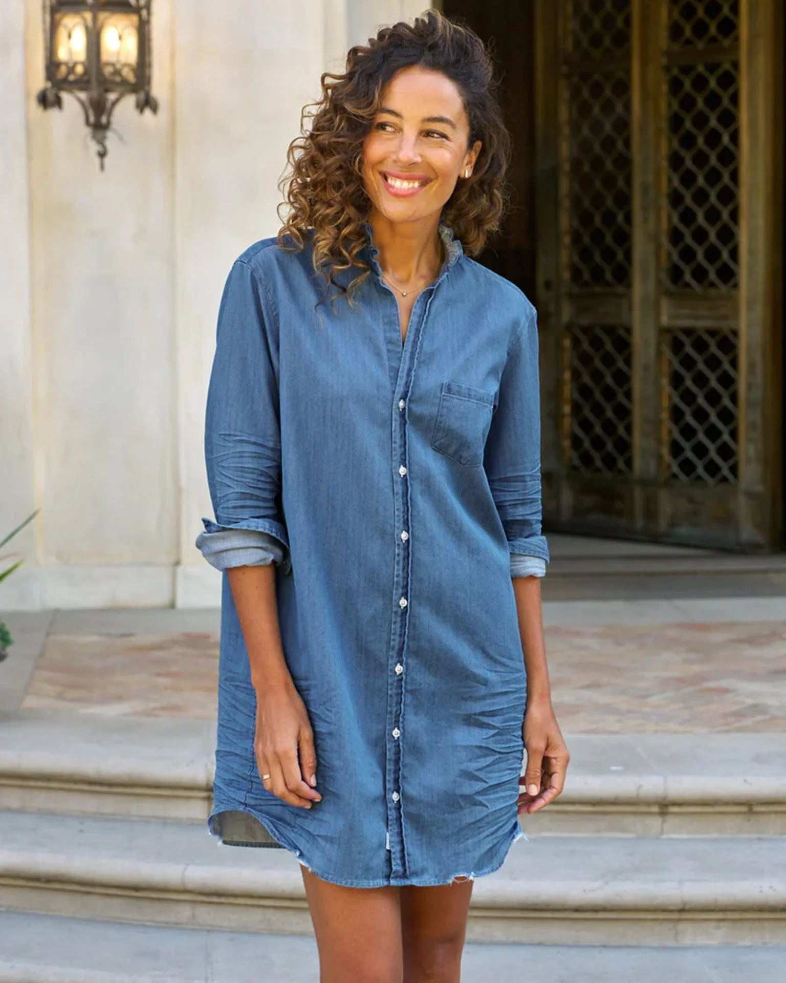 Ruffle Mary Shirtdress in Vintage Stonewashed Indigo