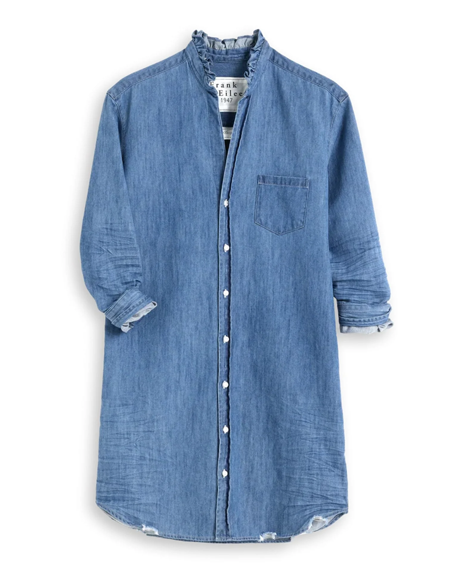 Ruffle Mary Shirtdress in Vintage Stonewashed Indigo - Image 4