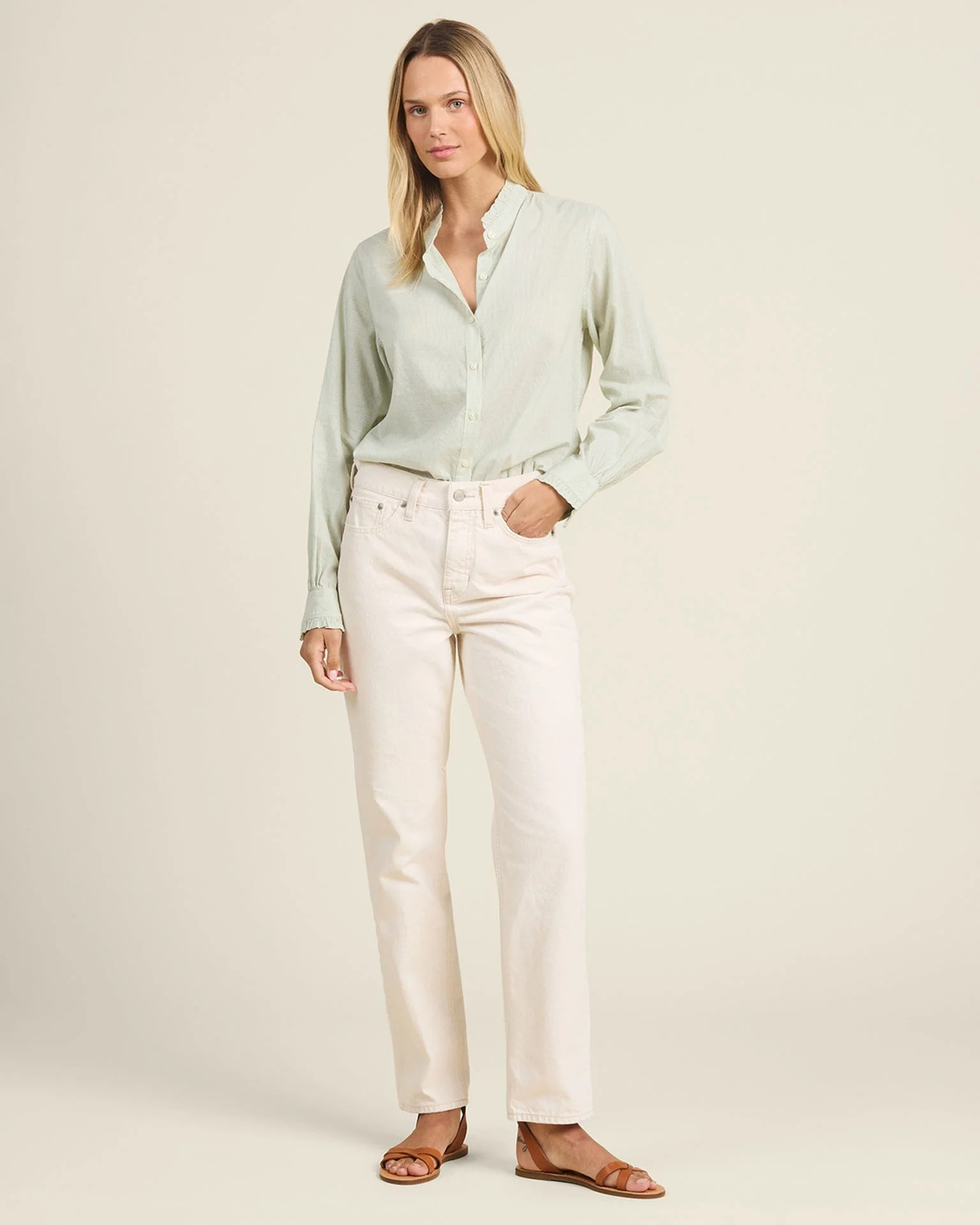 Rumi Blouse Hushed Meadow in Verde Micro Stripe - Image 2