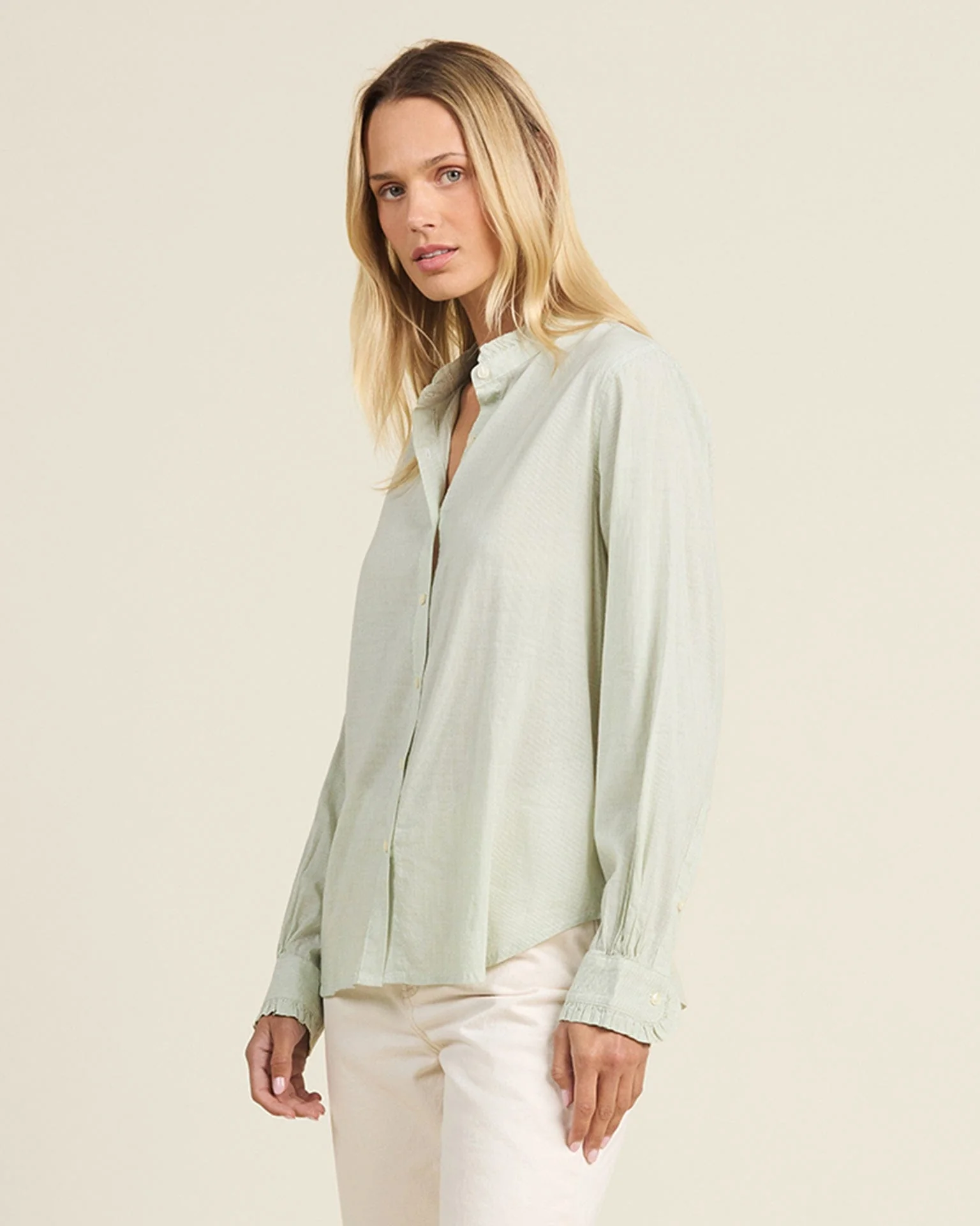 Rumi Blouse Hushed Meadow in Verde Micro Stripe - Image 3