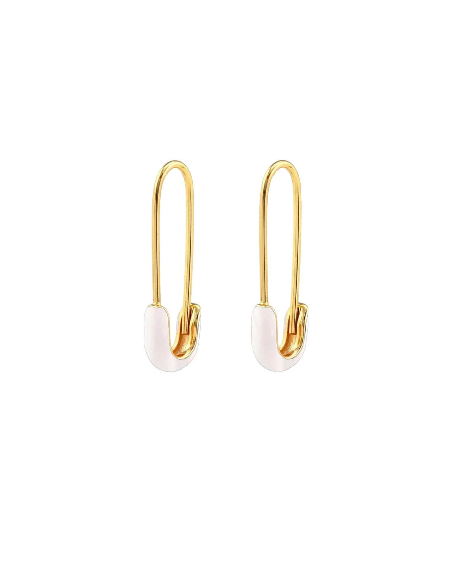 Safety Pin Enamel Hoop Earrings in White & 18K Gold Vermeil