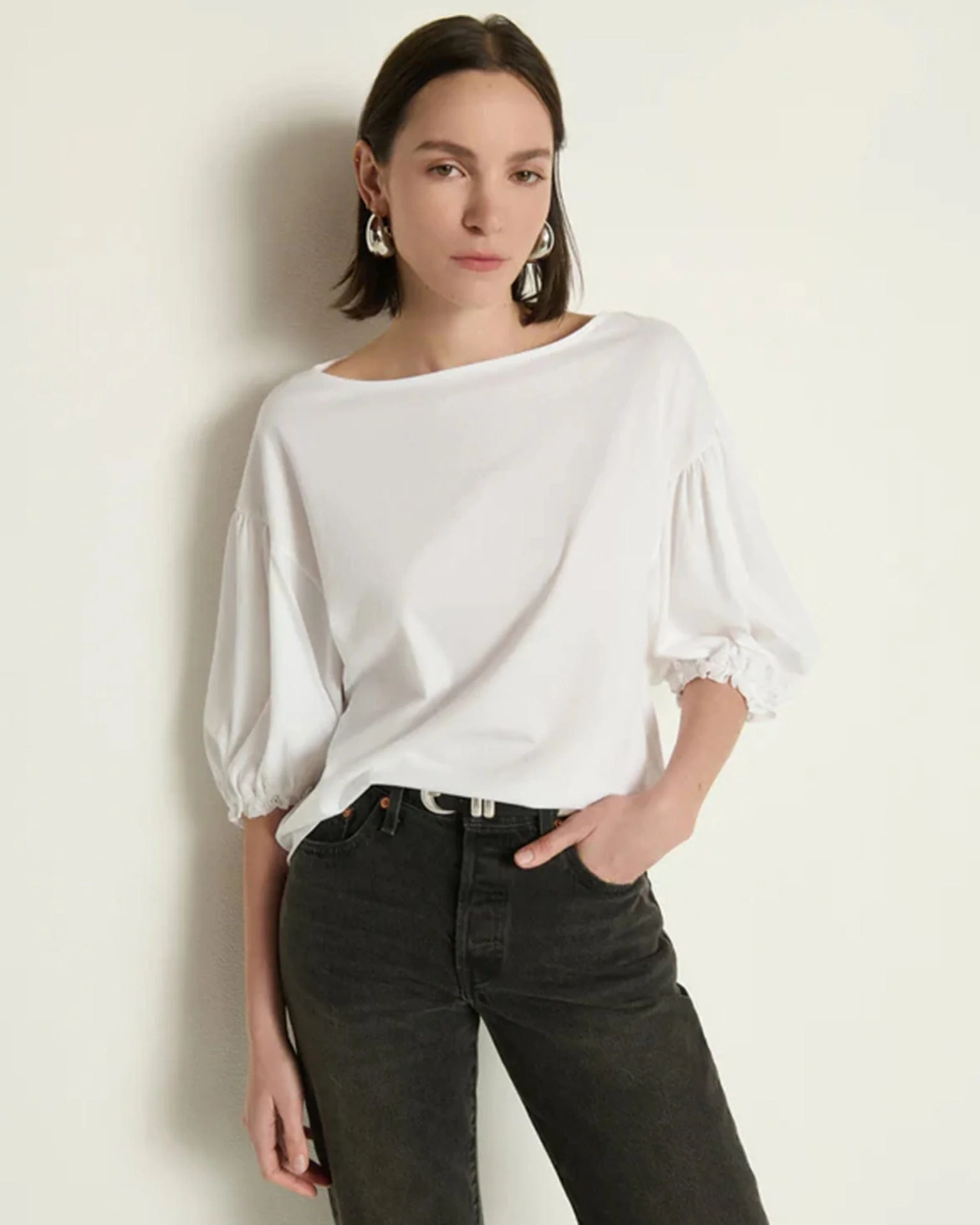 Sandra Boatneck Top in White