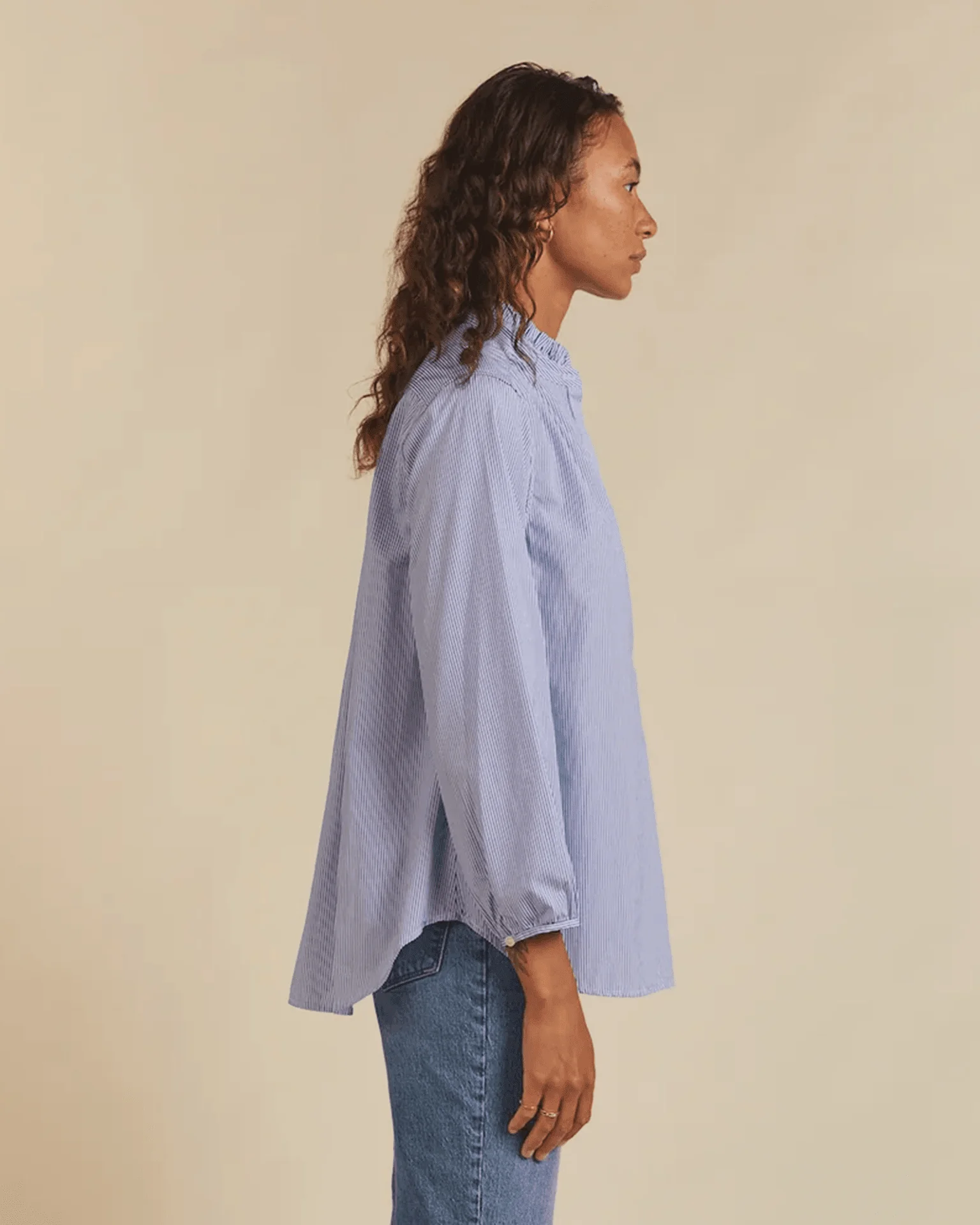 Sara B Henley Shirt in Blue/White Stripe - Image 3