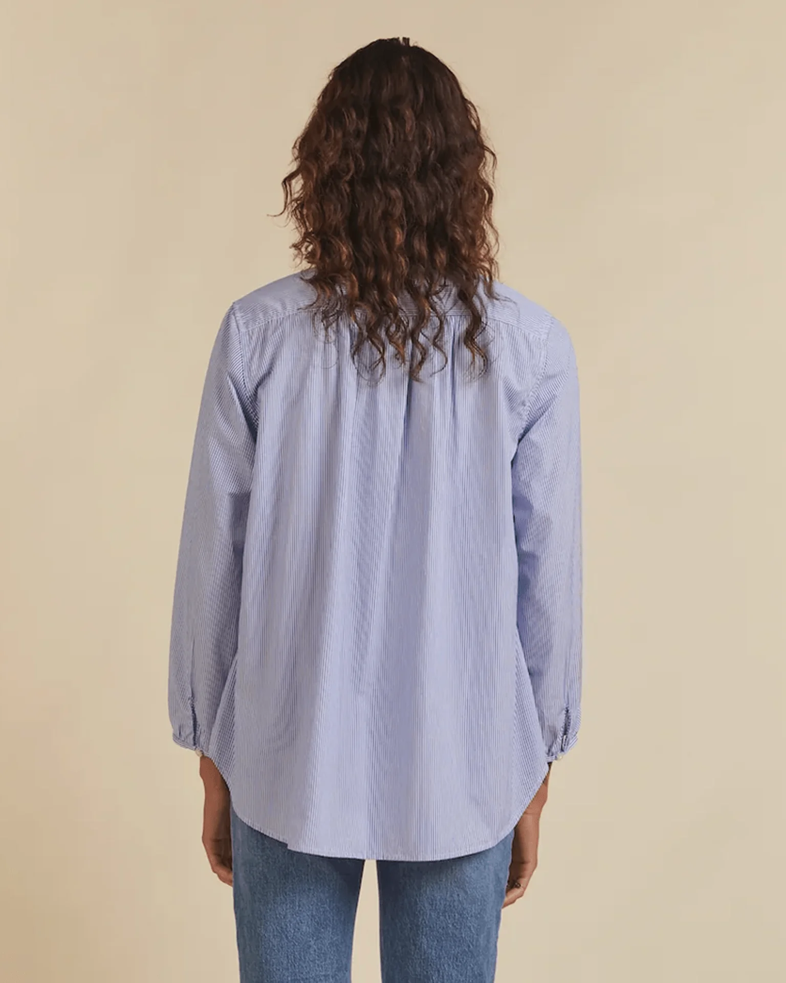 Sara B Henley Shirt in Blue/White Stripe - Image 4