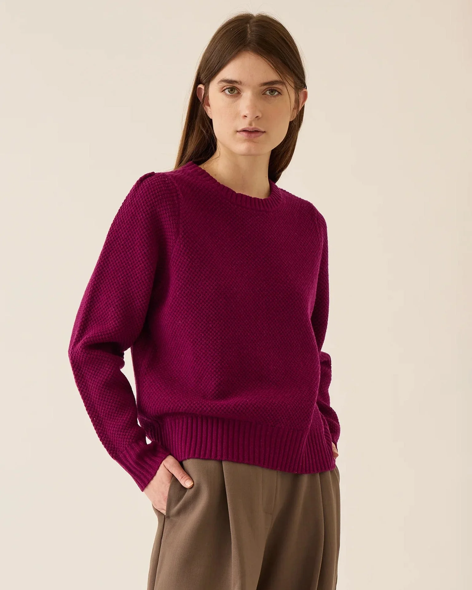 Selly Seed Stitch Merino Wool Sweater in Radish