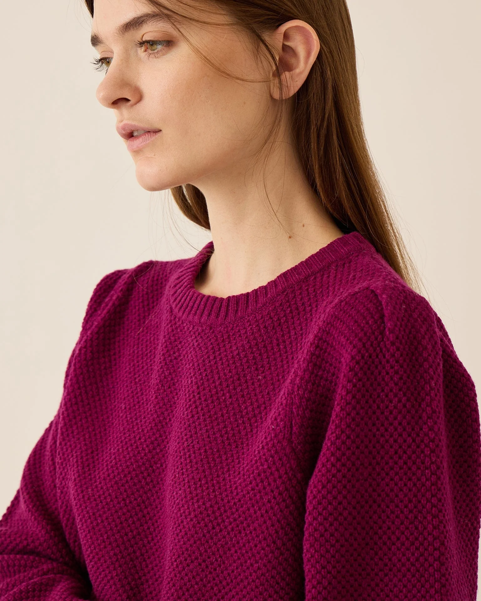Selly Seed Stitch Merino Wool Sweater in Radish - Image 2