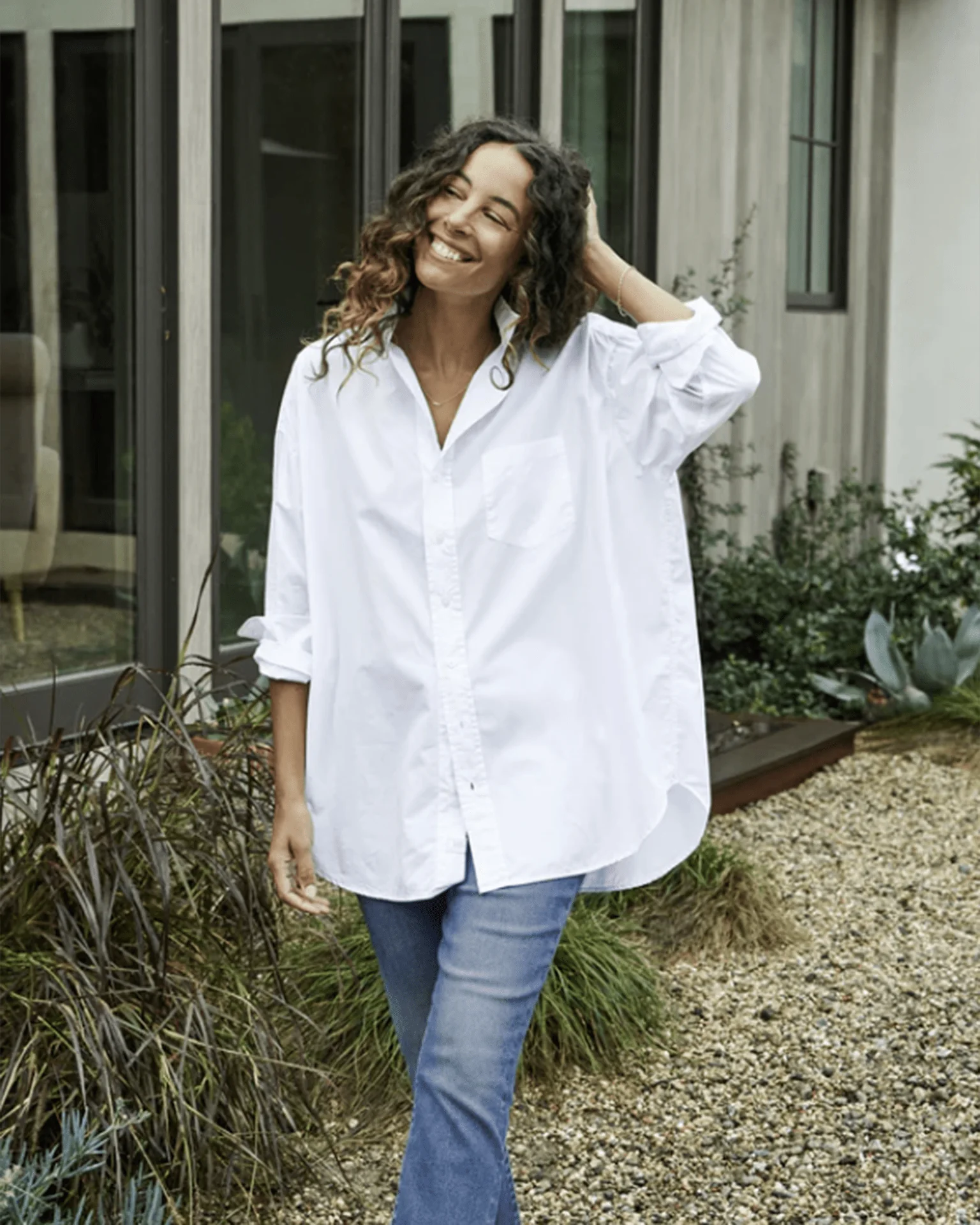 Shirley Oversized Button Up in White Everyday Poplin - Image 2