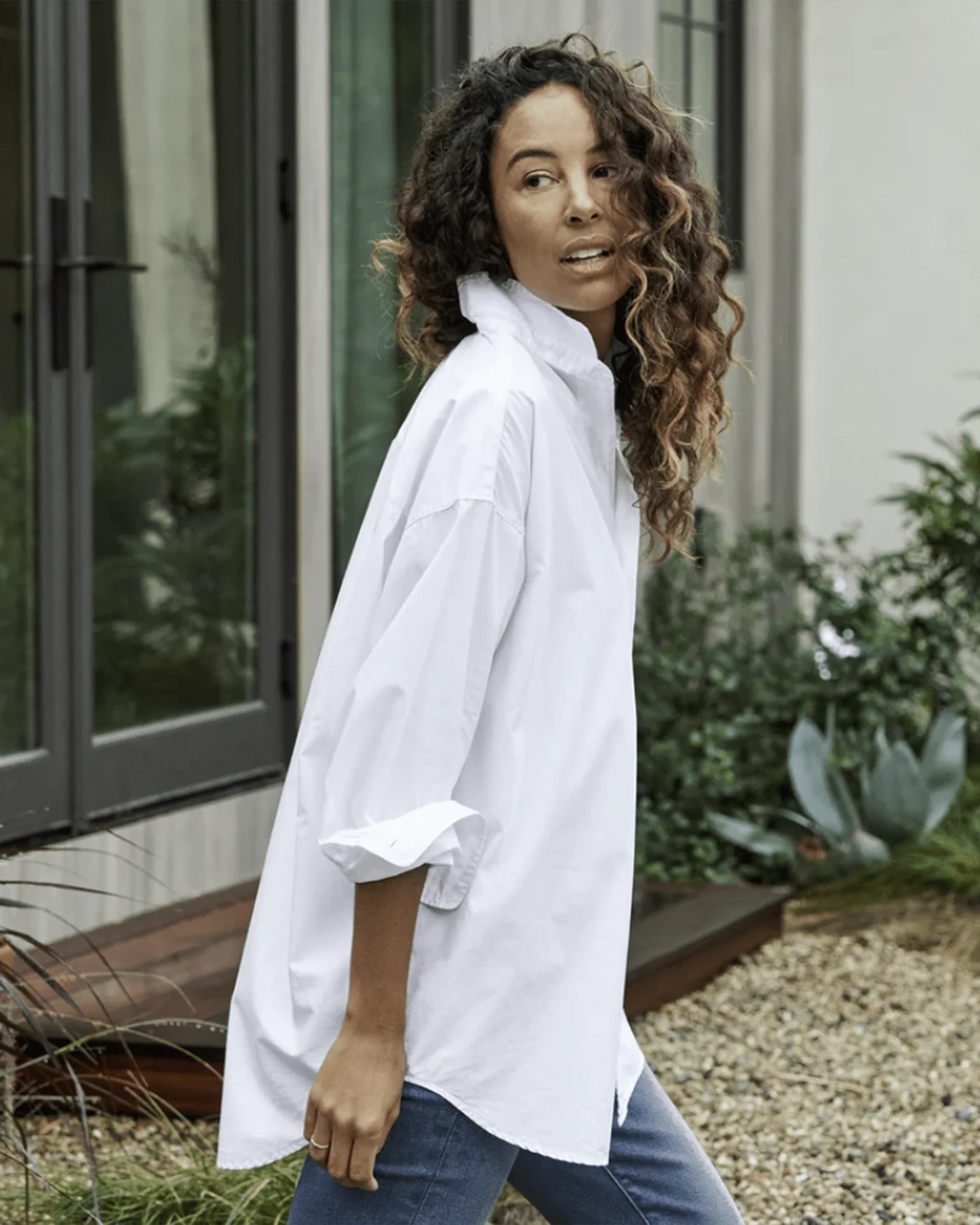 Shirley Oversized Button Up in White Everyday Poplin - Image 3