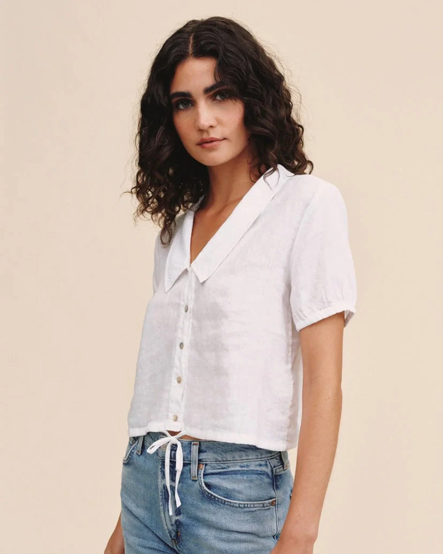 Short Sleeve Puritan Collar Shirt in White