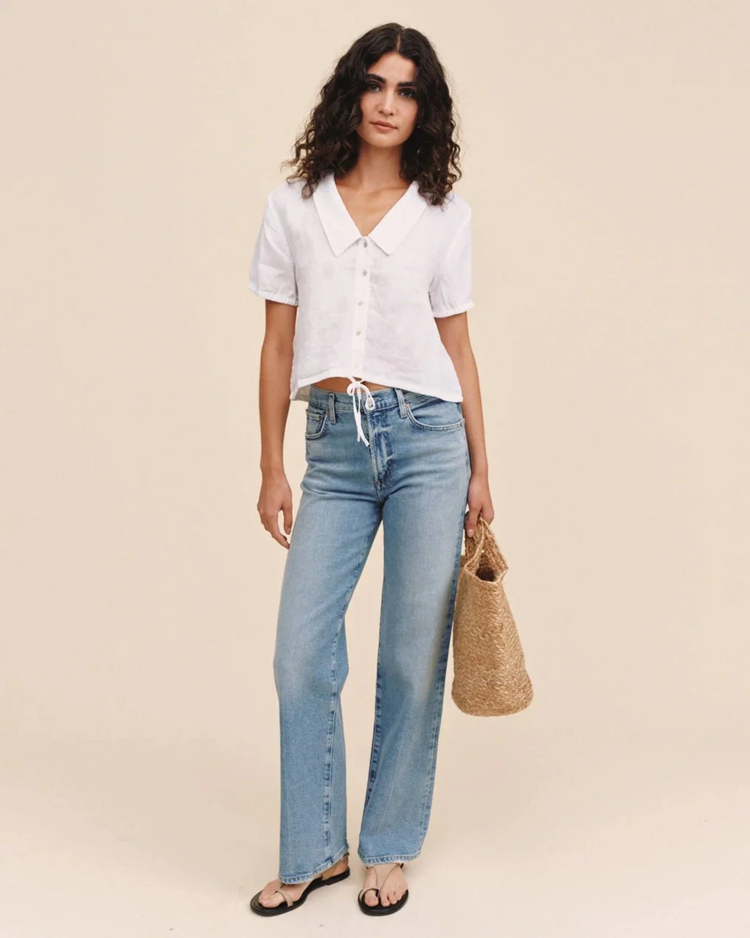 Short Sleeve Puritan Collar Shirt in White - Image 2