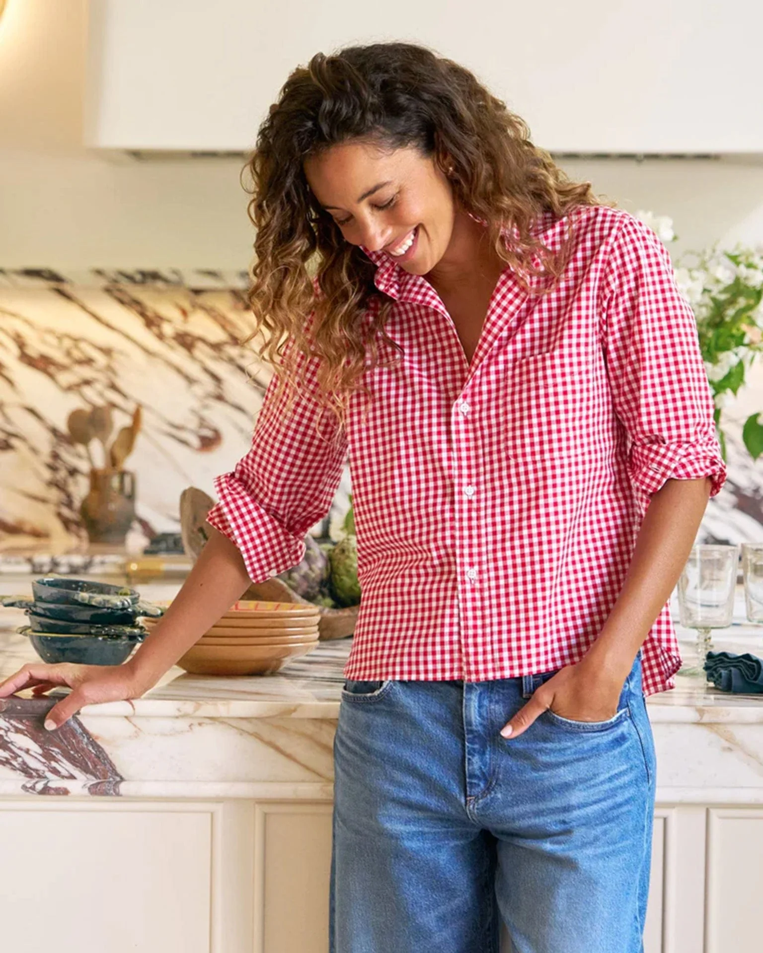 Silvio Untuckable Button Up in Red White Check