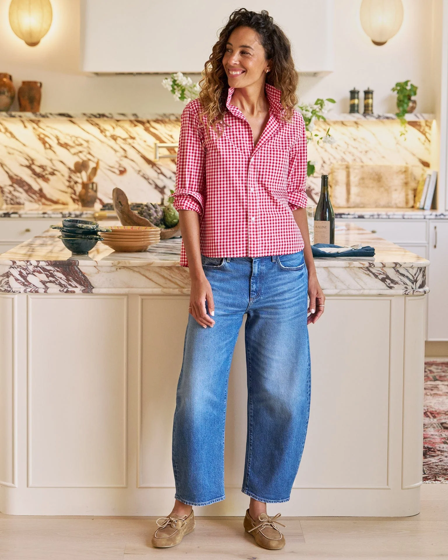 Silvio Untuckable Button Up in Red White Check - Image 2