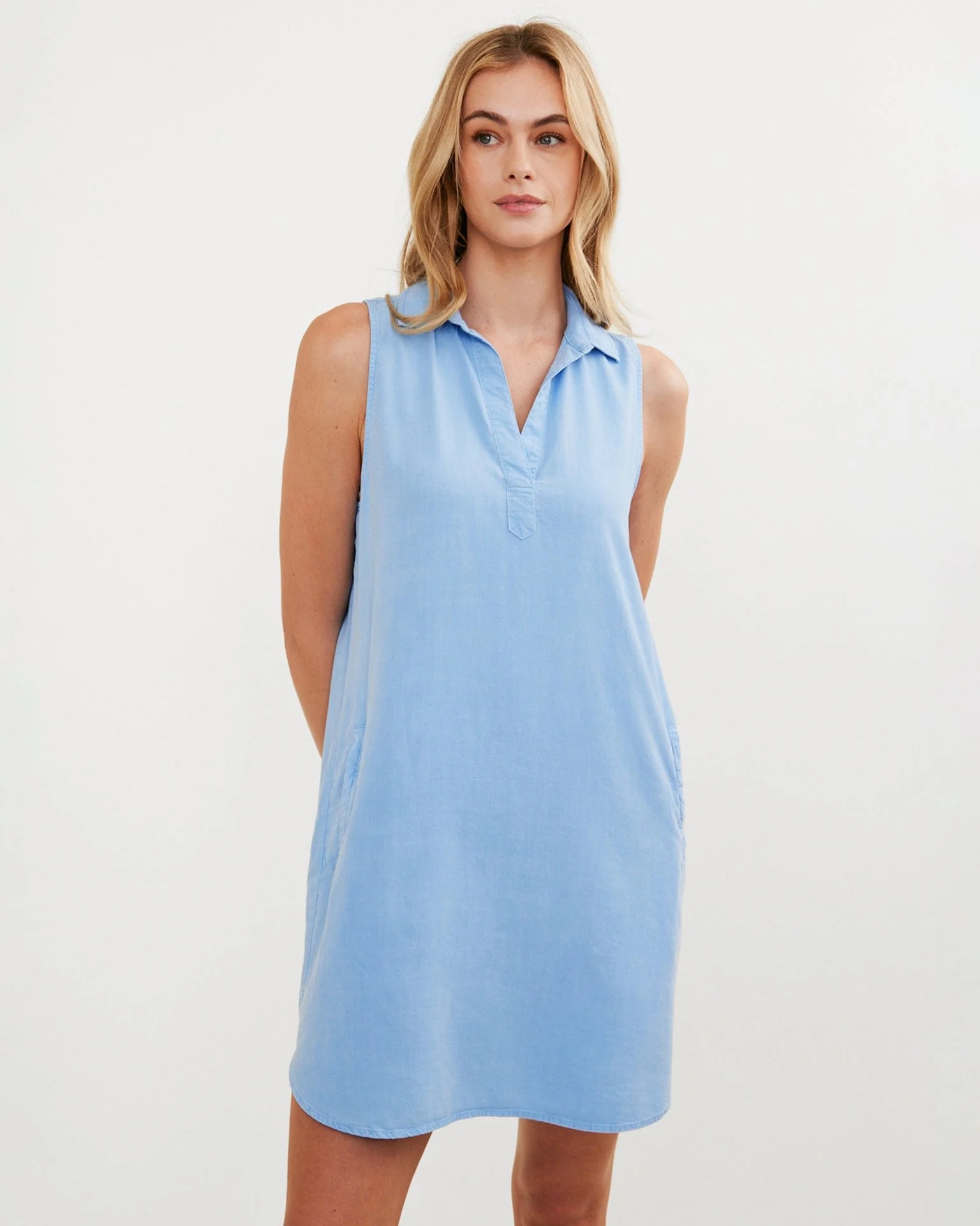 Sleeveless A-Line Dress in Tidal Blue