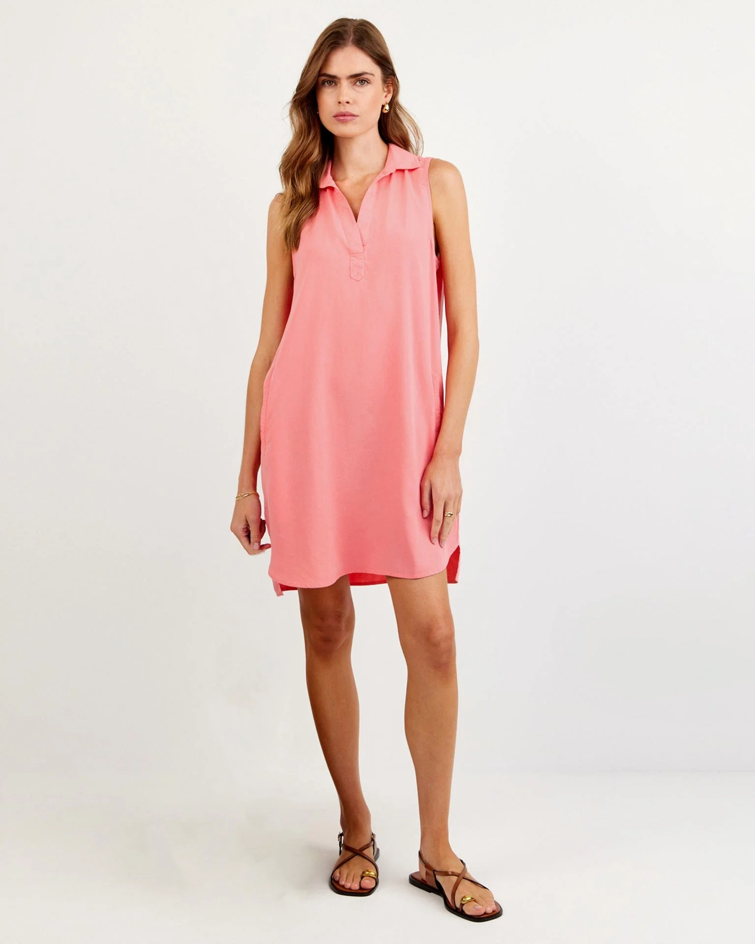 Sleeveless A-Line Dress in Wild Coral