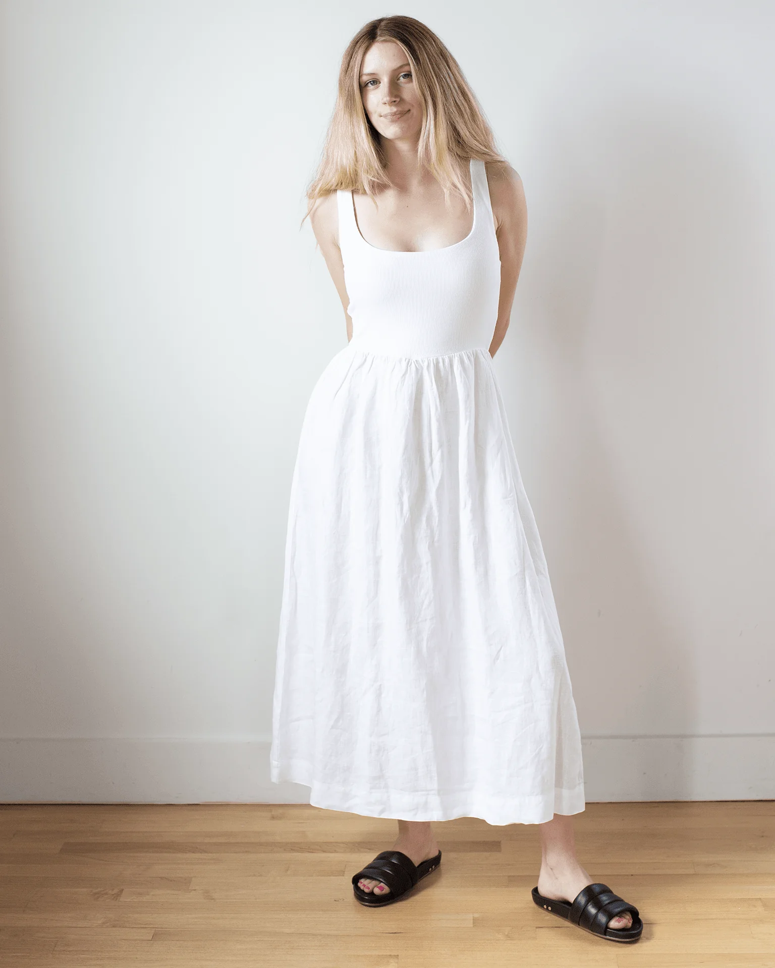 Sleeveless Knit Combo Dress in White