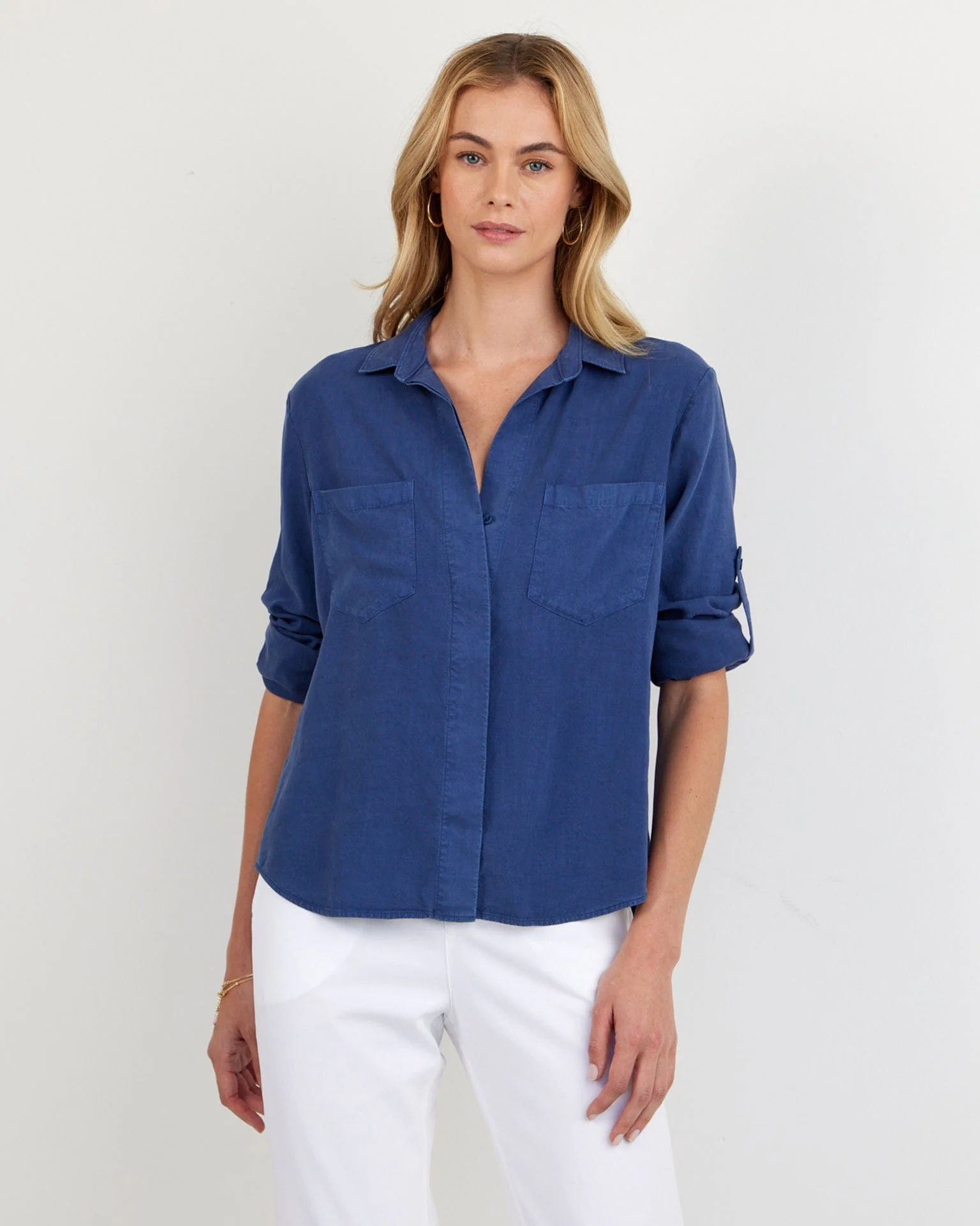 Split Back Button Down in Midnight Surf
