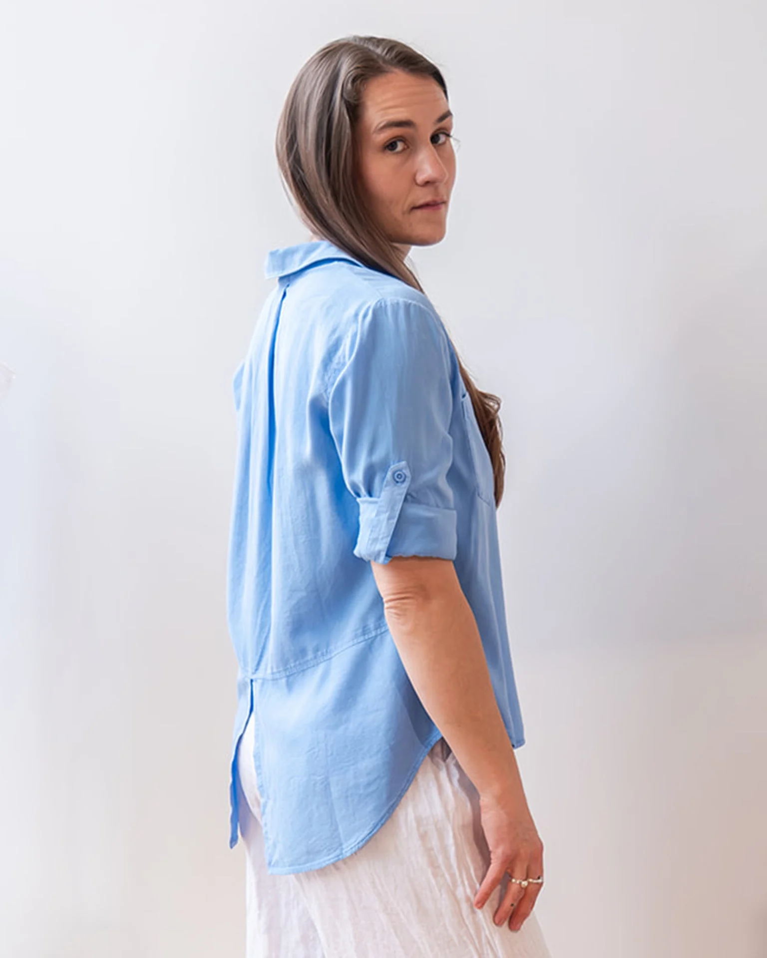 Split Back Button Down in Tidal Blue - Image 5