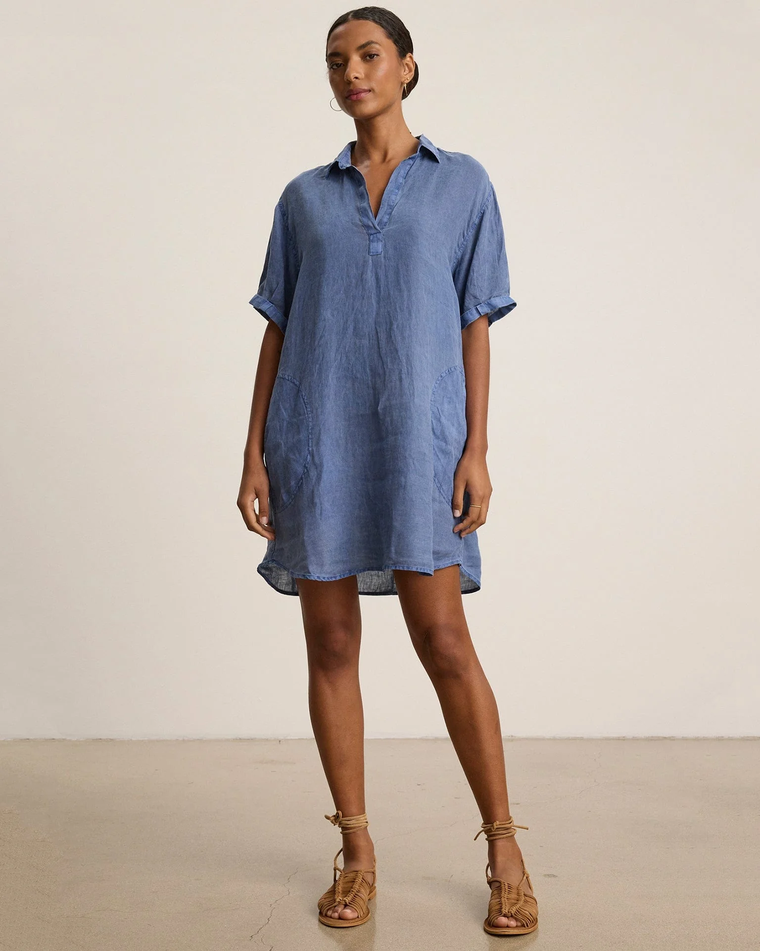 Stella S/S Collar Dress in Indigo - Image 4