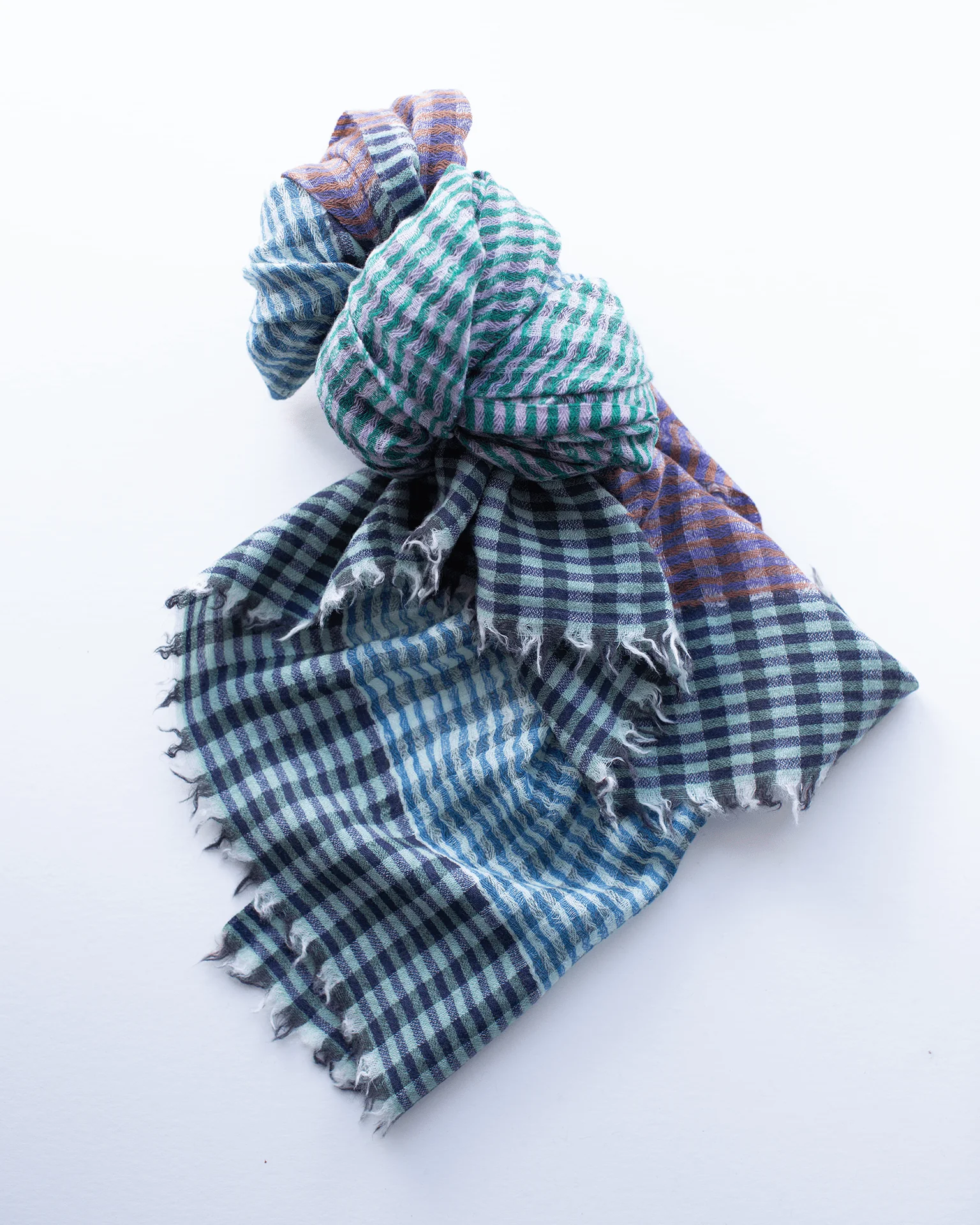 Stripe Wool Scarf in Brick/Teal/Blue