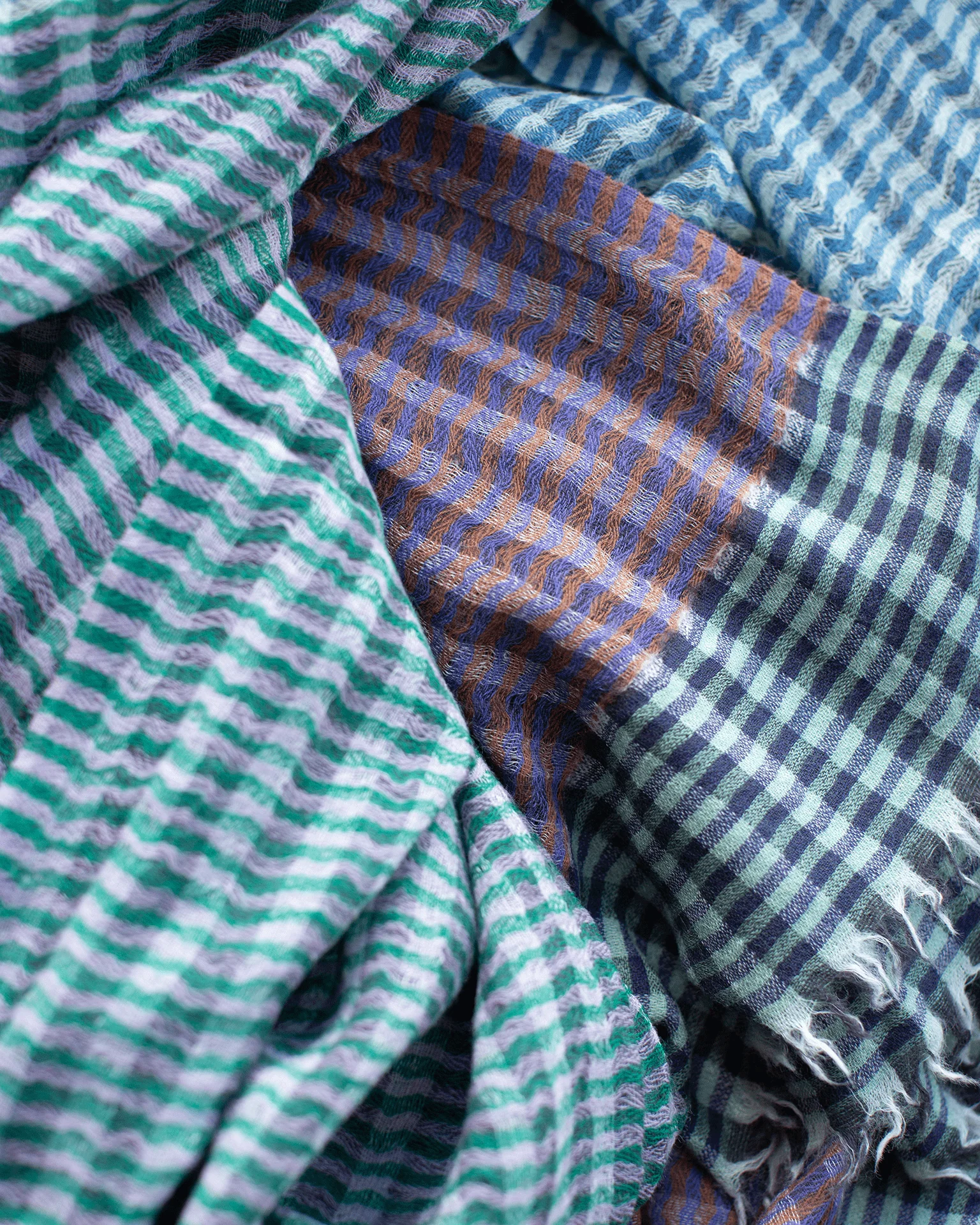 Stripe Wool Scarf in Brick/Teal/Blue - Image 2