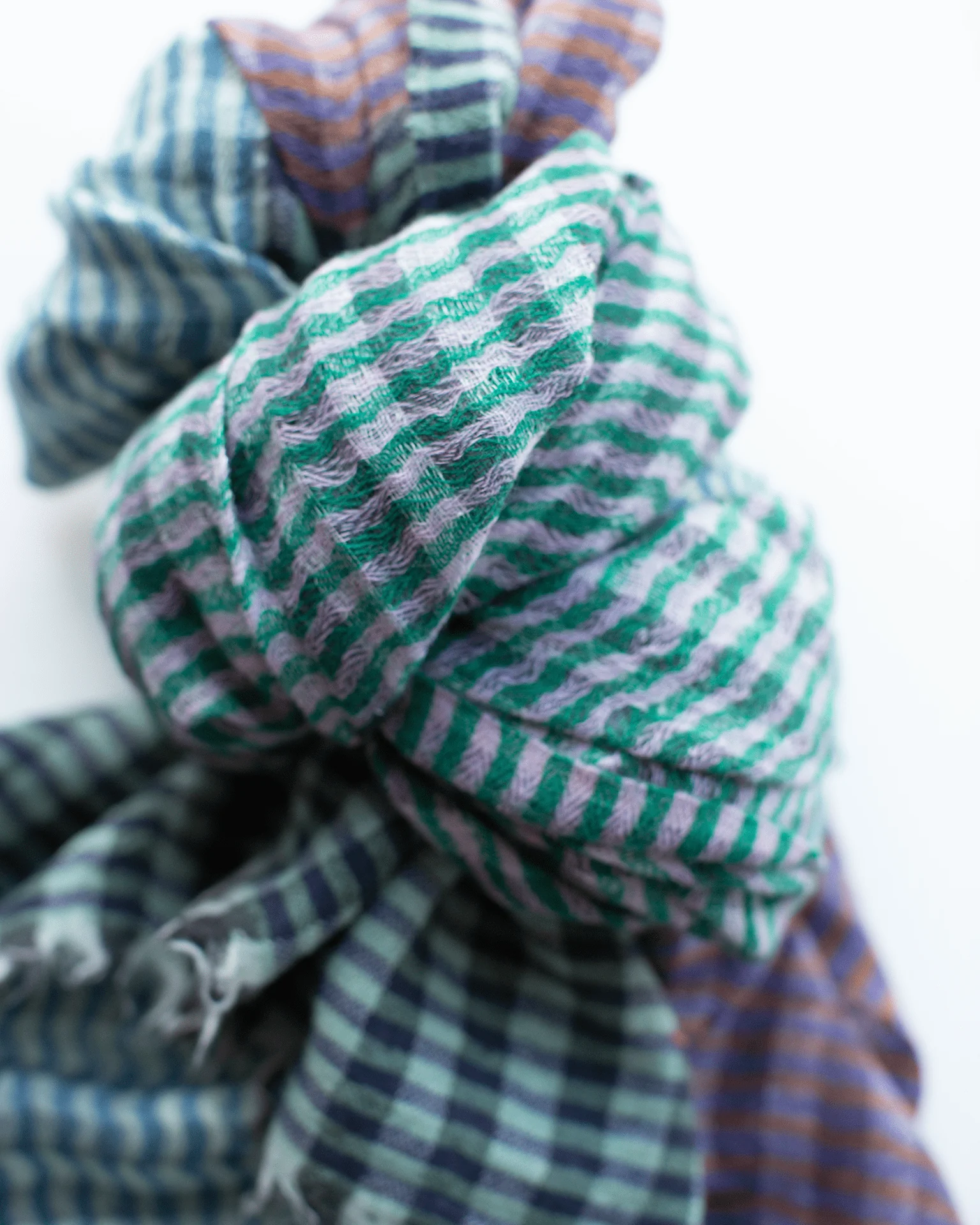 Stripe Wool Scarf in Brick/Teal/Blue - Image 3