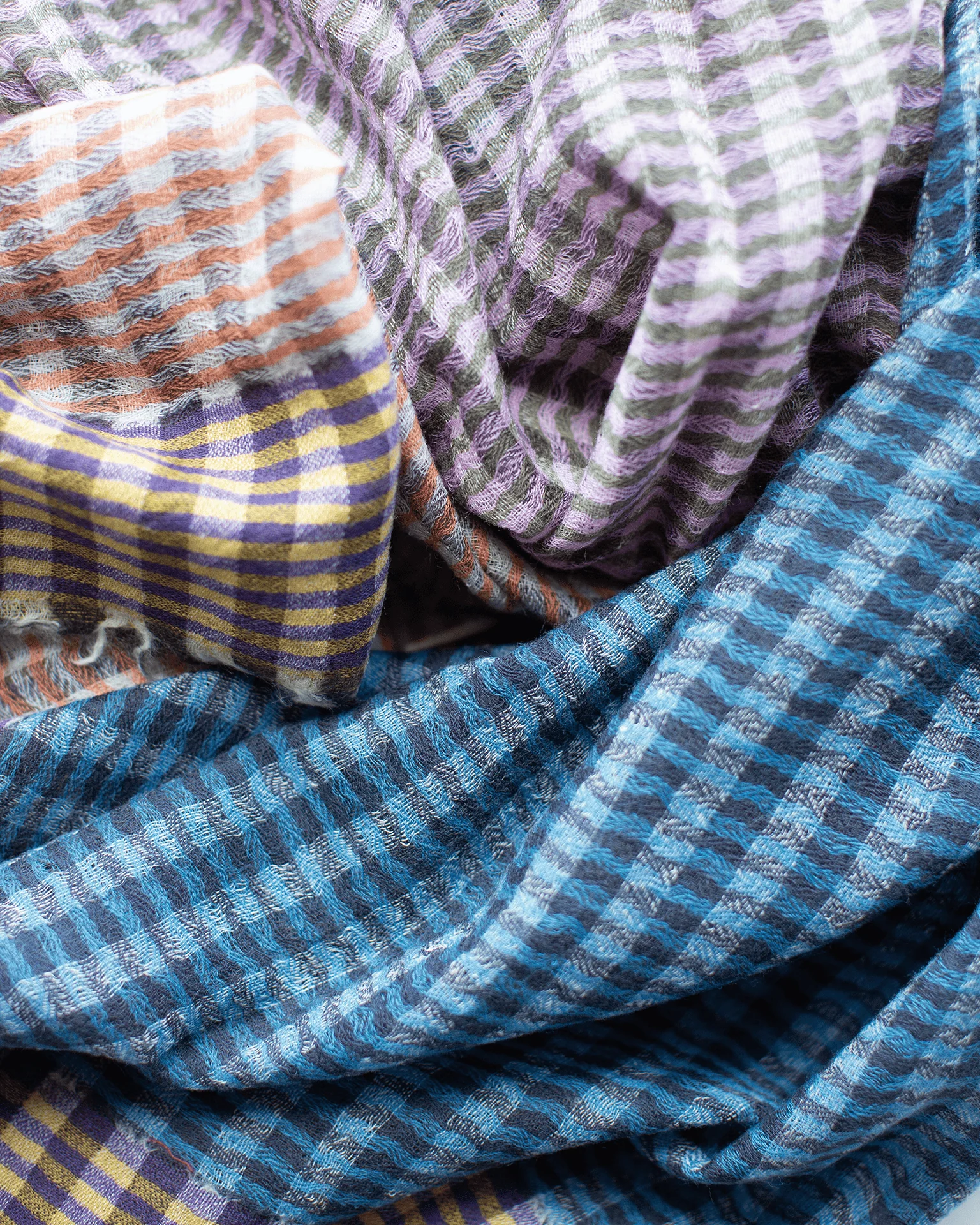 Stripe Wool Scarf in Carmel/Brick/Blue - Image 2