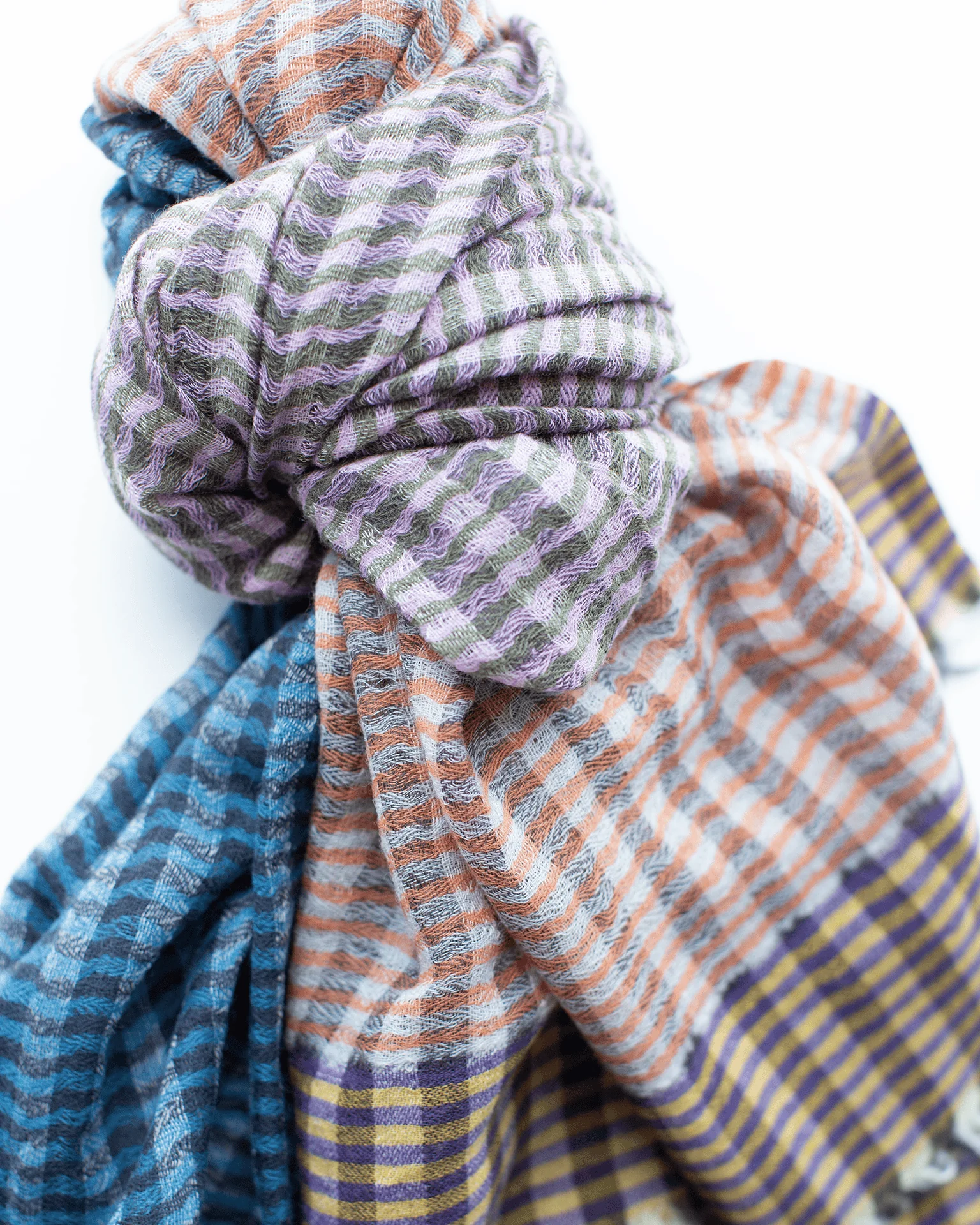 Stripe Wool Scarf in Carmel/Brick/Blue - Image 3