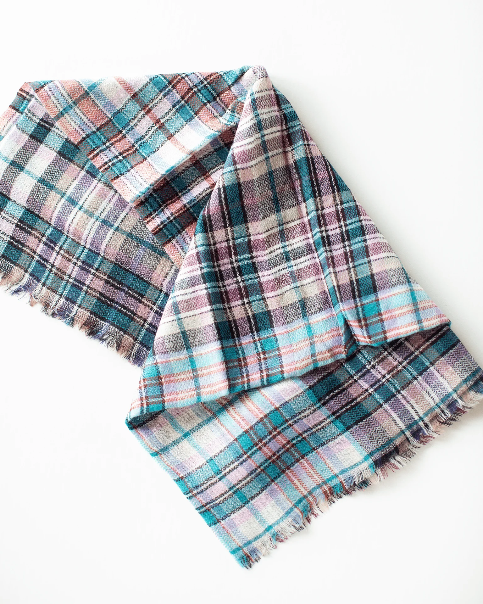 Small Square Check Scarf in Turquoise - Image 2