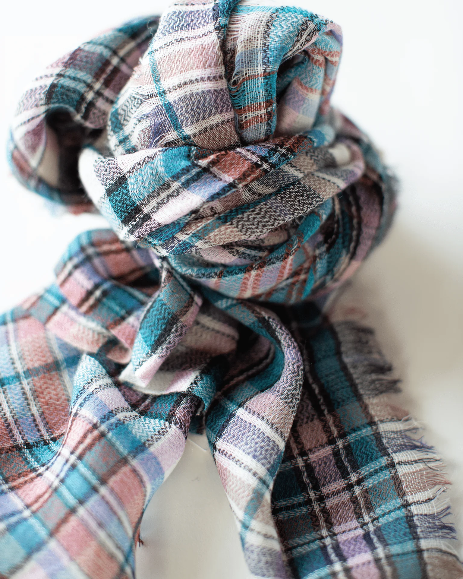 Small Square Check Scarf in Turquoise - Image 3