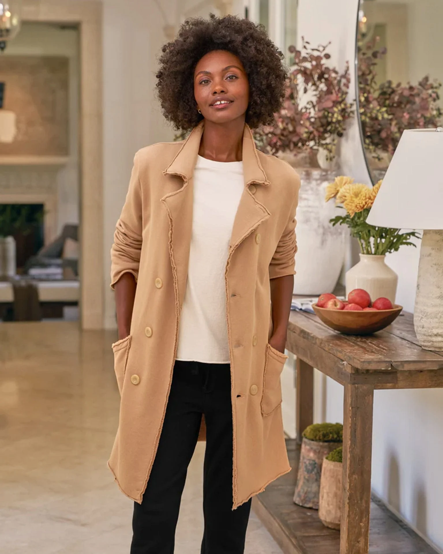 Sweatshirt Trench Coat in Camel