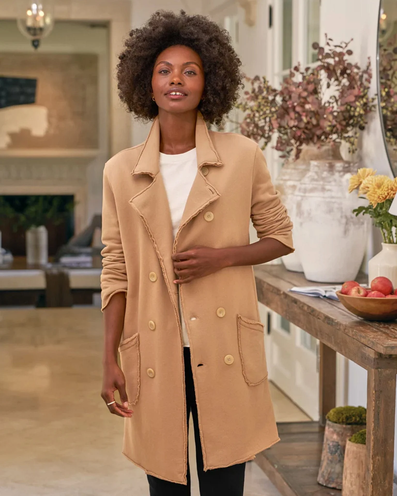 Sweatshirt Trench Coat in Camel - Image 2