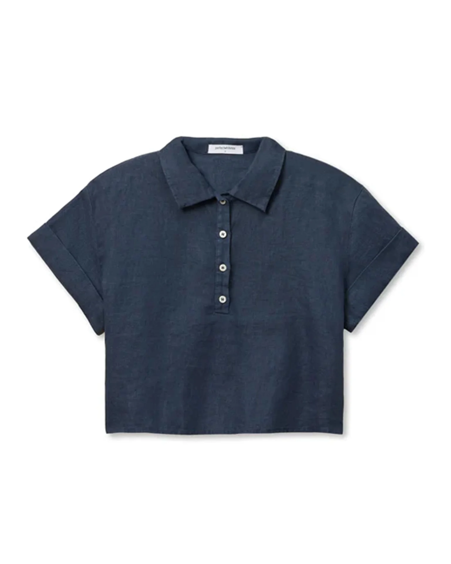 Tabitha - Linen 1/4 Button Down Collared Tee in Navy - Image 6
