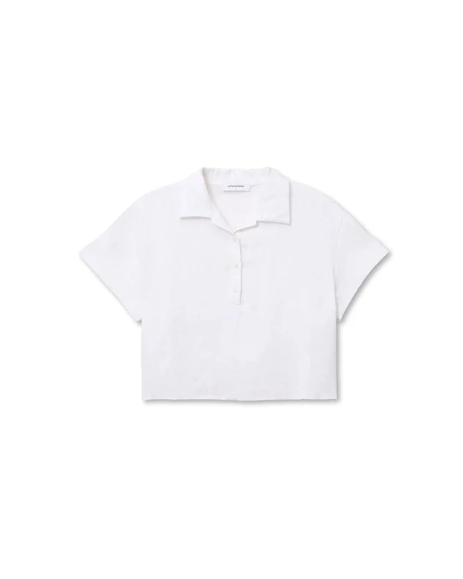 Tabitha - Linen 1/4 Button Down Collared Tee in White - Image 6