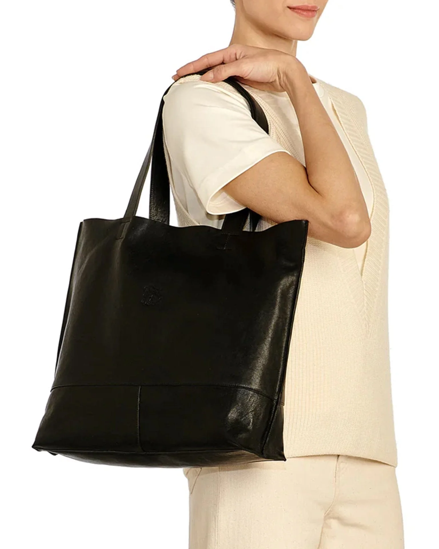 Talamone Tote in Nero w/ Brass Hardware - Image 2